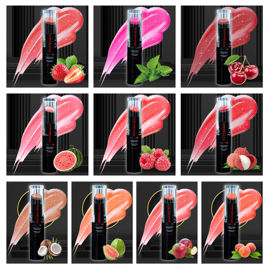 Yopela 10 Pack Tinted Lip Balm With Glitter Powder Tinted Chapstick - Moisturizing, Soothing, and Repairing Dry and Chapped Lips Valentine's Gift