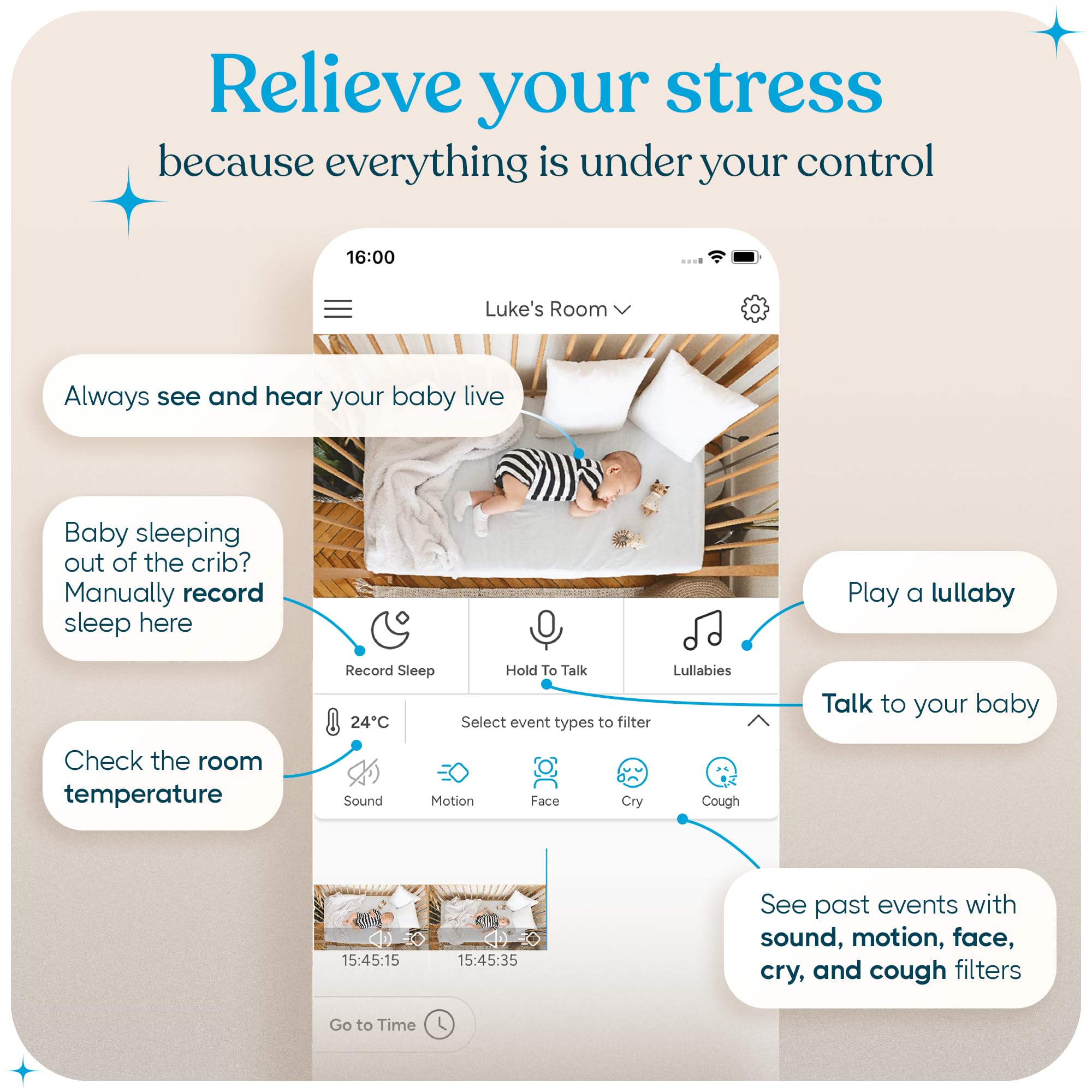 invidyo WiFi Baby Monitor with Camera and Audio: Sleep Tracking, Cry Alerts, Cough Detection | Wireless Pan & Tilt Smart Phone App 1080P Full HD Video