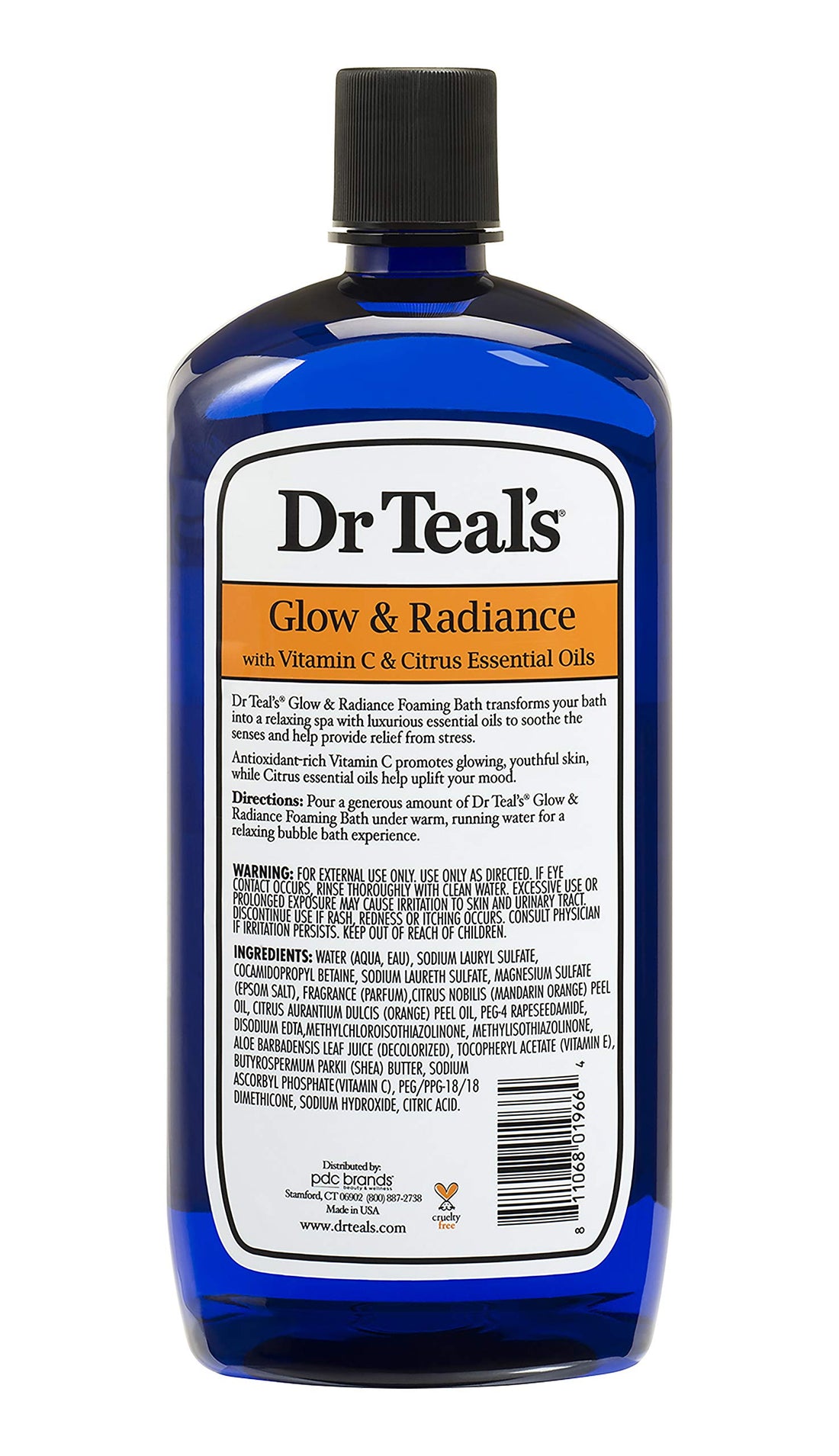 Dr. Teal's Vitamin C & Citrus Foam Bath (1 Bottle, 34oz) - Glow & Radiance Vitamin C & Citrus Blended with Pure Epsom Salt - Essential Oils Relax & Soothe The Body at Home, Relieve Stress