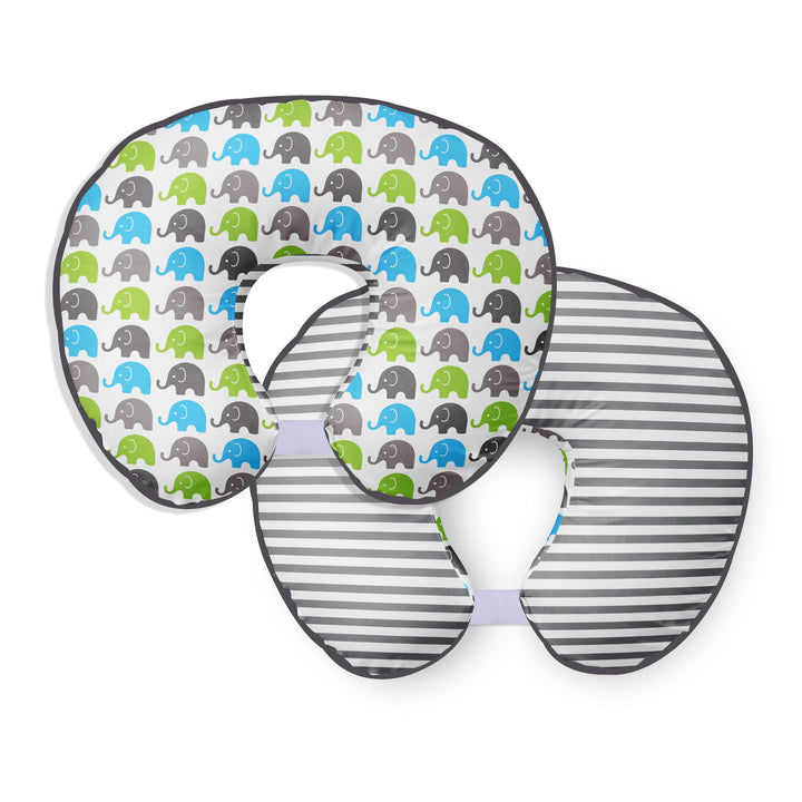 Bacati - Elephants Aqua/Lime/Grey Nursing Pillow Cover Ultra-Soft 100% Cotton Fabric in a Fashionable Two-Sided Design, Fits All Hugster Nursing Pillows and Positioners
