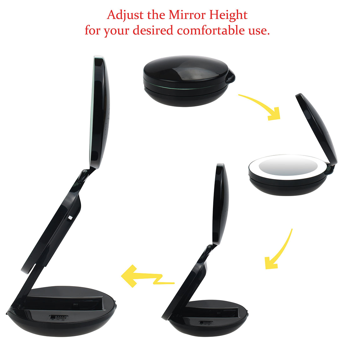 VrHere MirriM LED Lighted Travel Makeup Magnifying Mirror,Magnifies 10x and 1x, Luxury Double Side and Folding Pocket Vanity/Cosmetic Mirror (Black)