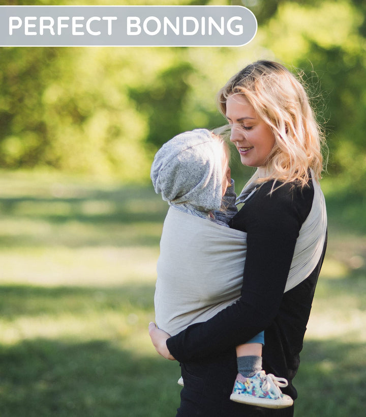 Ring Sling Baby Carrier 100% Cotton Muslin Front and Chest Newborn to Toddler Carrier and Baby Sling (Beige Grey)