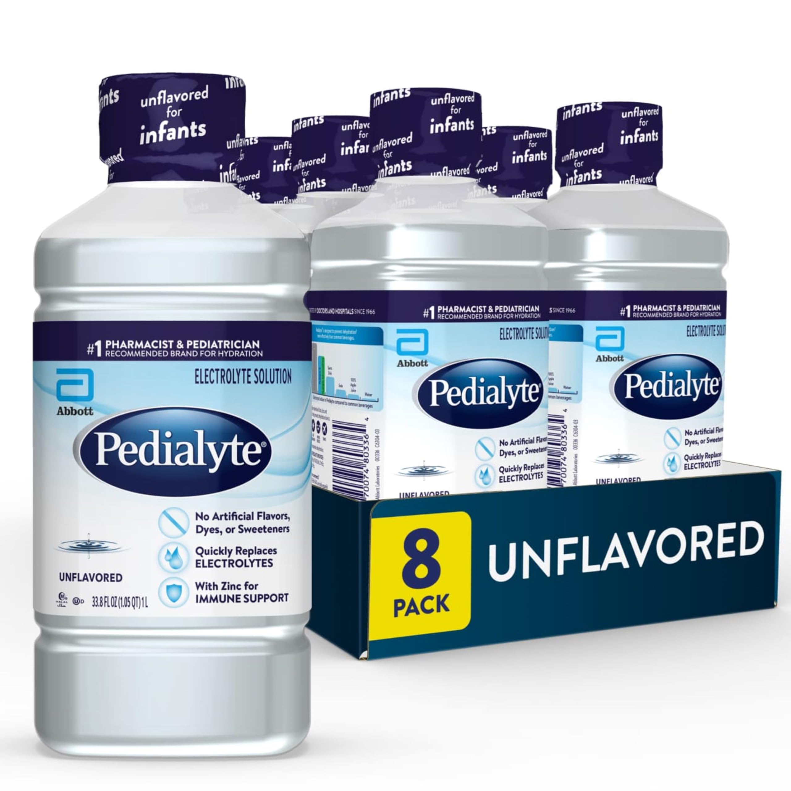 Pedialyte Oral Electrolyte Maintenance Solution Unflavored 1 QT 1.8 OZ (1L) (Pack of 8)