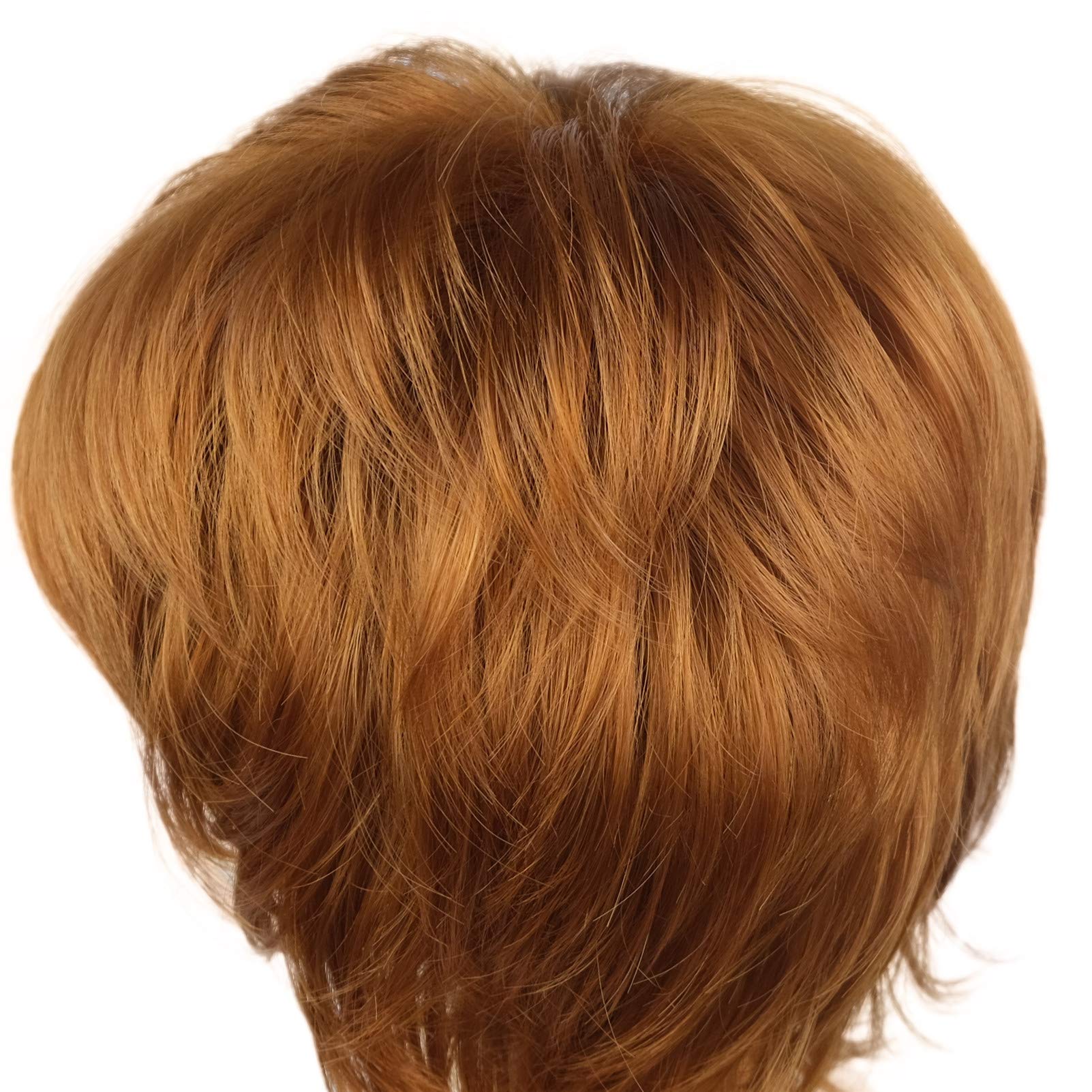 Orange: Wiginway Short Wavy Wig Layered Women Wigs Copper Red Synthetic Hair Replacement Heat Resistant 6 Inch