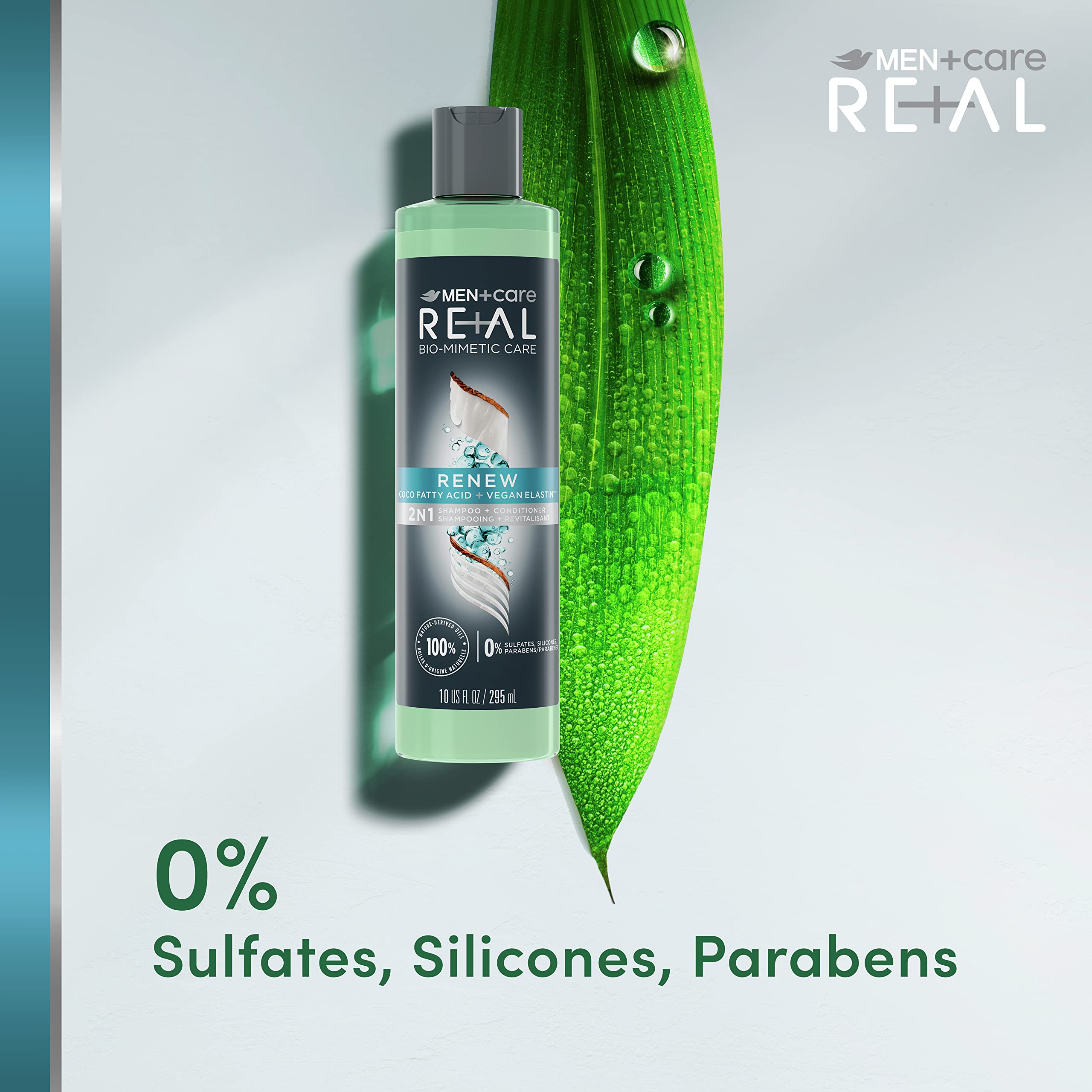 DOVE MEN + CARE Real Bio-Mimetic Care Hair Care Renew 2 Count For Dull, Dry Hair Sulfate-Free Shampoo + Conditioner with Coco Fatty Acid + Vegan 10 Oz