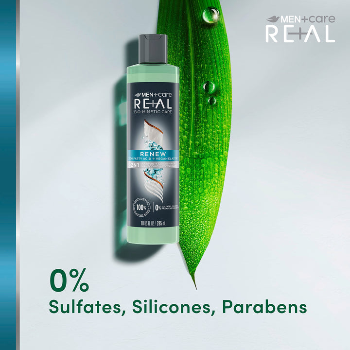 DOVE MEN + CARE Real Bio-Mimetic Care Hair Care Renew 2 Count For Dull, Dry Hair Sulfate-Free Shampoo + Conditioner with Coco Fatty Acid + Vegan 10 Oz