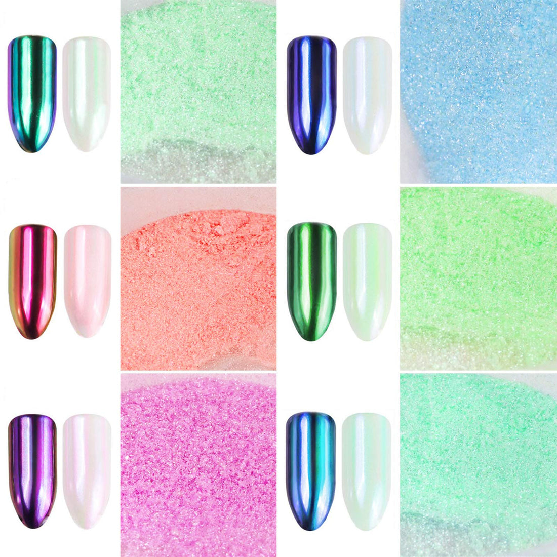 Ice Transparent Aurora Nail Powder, KISSBUTY 6 Colors Jelly Neon Rainbow Holographic Chameleon Powder Multi Chrome Nails Power Aurora Effect Iridescent Pigment Glitter Pearlescent Nail Art Glitters