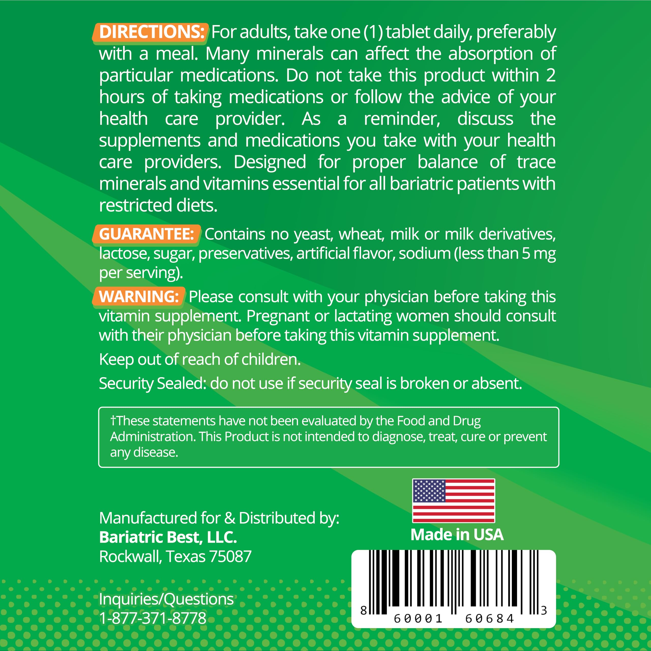 Bariatric Multivitamin with Iron for Post-Gastric Bypass & Sleeve Surgery, Energy Supplements, 90 Tablets, 24 Essential Nutrients, Formulated by Bariatric Surgeons per ASMBS Guidelines