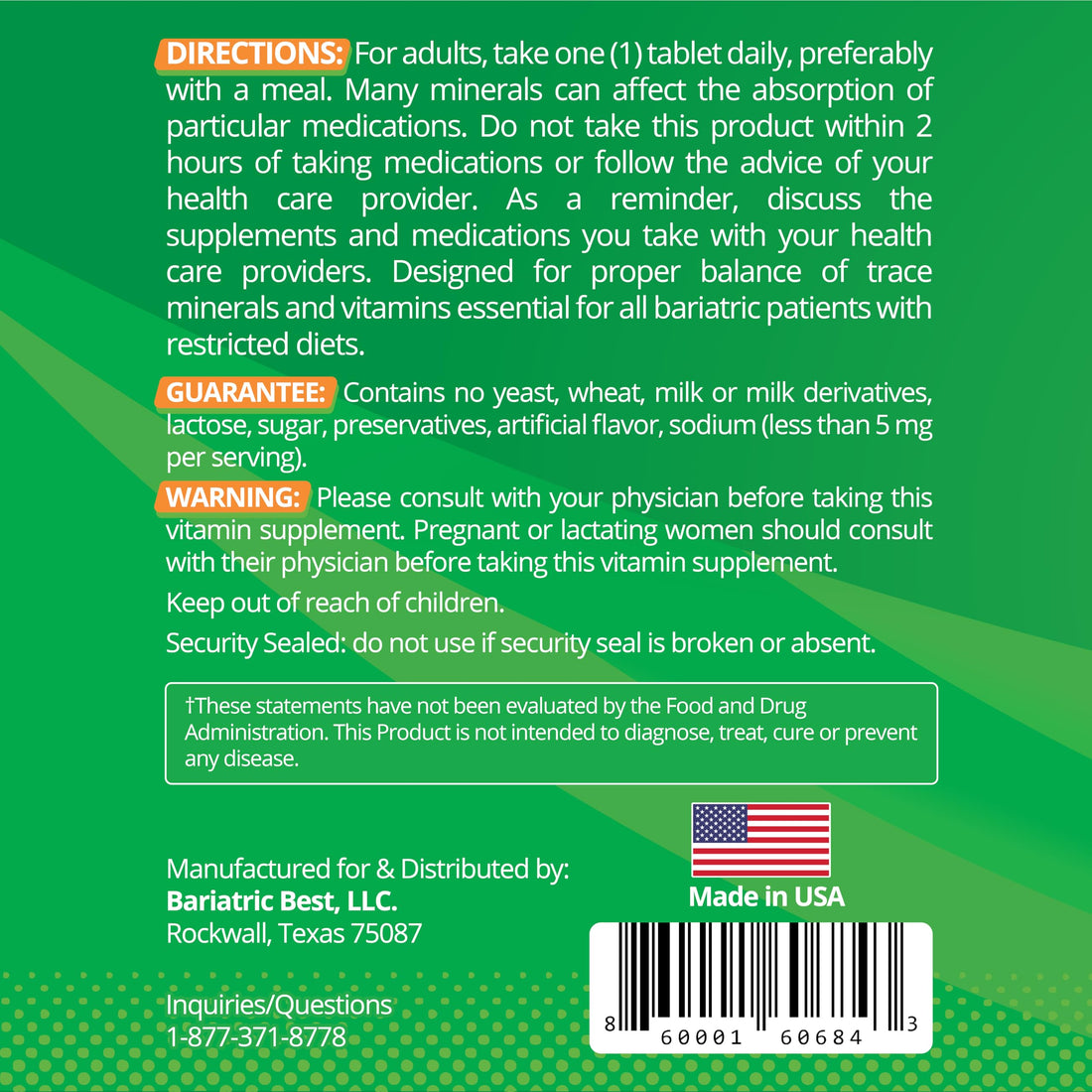 Bariatric Multivitamin with Iron for Post-Gastric Bypass & Sleeve Surgery, Energy Supplements, 90 Tablets, 24 Essential Nutrients, Formulated by Bariatric Surgeons per ASMBS Guidelines