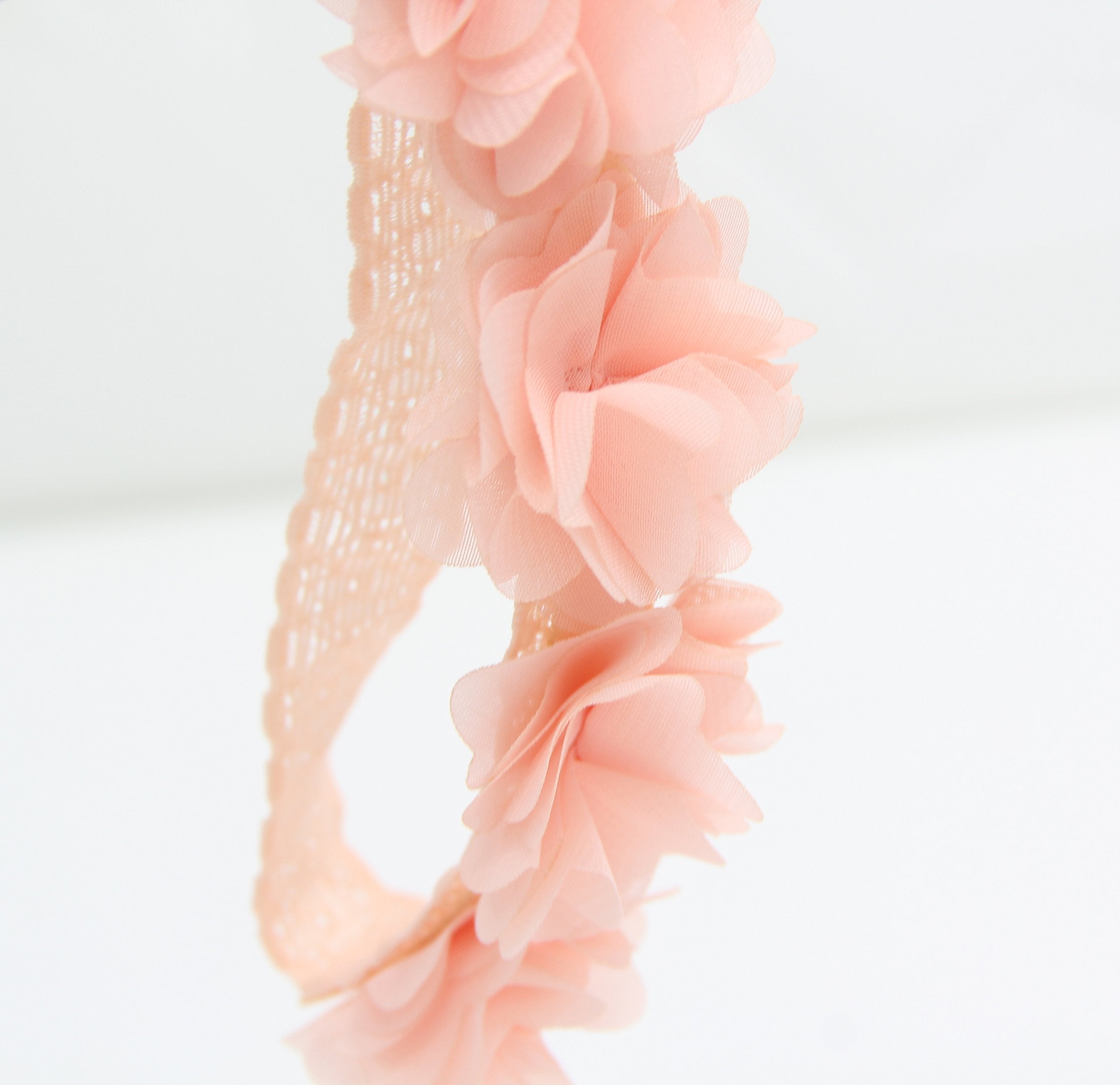 Baby Elastic Chiffon Flower Headbands Princess Girls Hand Sewing Beads Flower Headwear (XW1005)