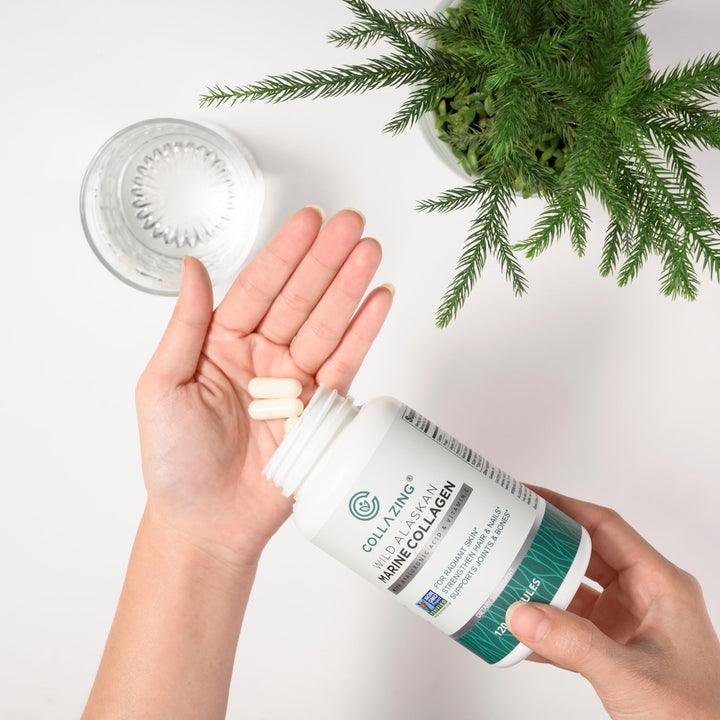 C COLLAZING - Alaskan Wild-Caught Marine Collagen Peptides with Hyaluronic Acid & Vitamin C - Supports Skin, Hair, Nails, Joints & Bones - Type 1 & 3 Collagen for Women & Men - 120 Powder Capsules