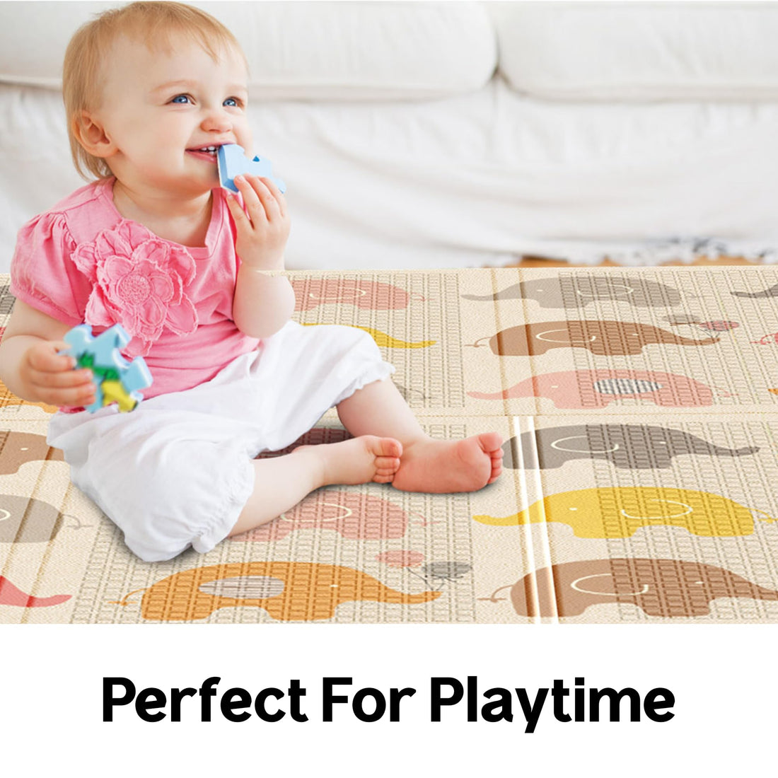 Parklon Baby Play Mat, Foldable & Portable, Large Size (78.7 x 55.1), Indoor, Outdoor, Waterproof, Made in Korea - Little Elephant