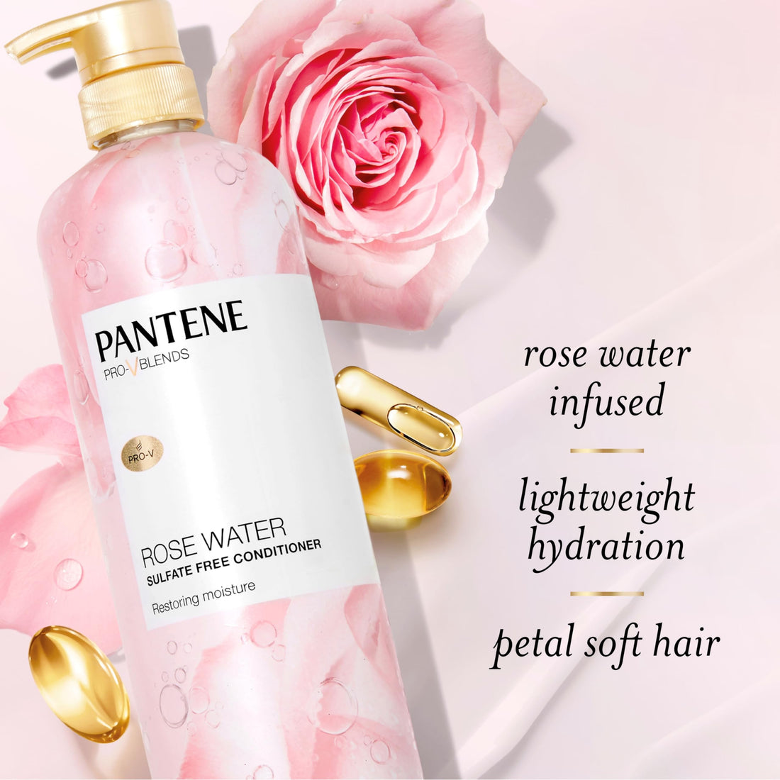 Pantene Rose Water Conditioner, Soothes, Replenishes Hydration, Safe for Color Treated Hair, Nutrient Infused with Vitamin B5 and Antioxidants, Pro-V Blends, 30.0 oz