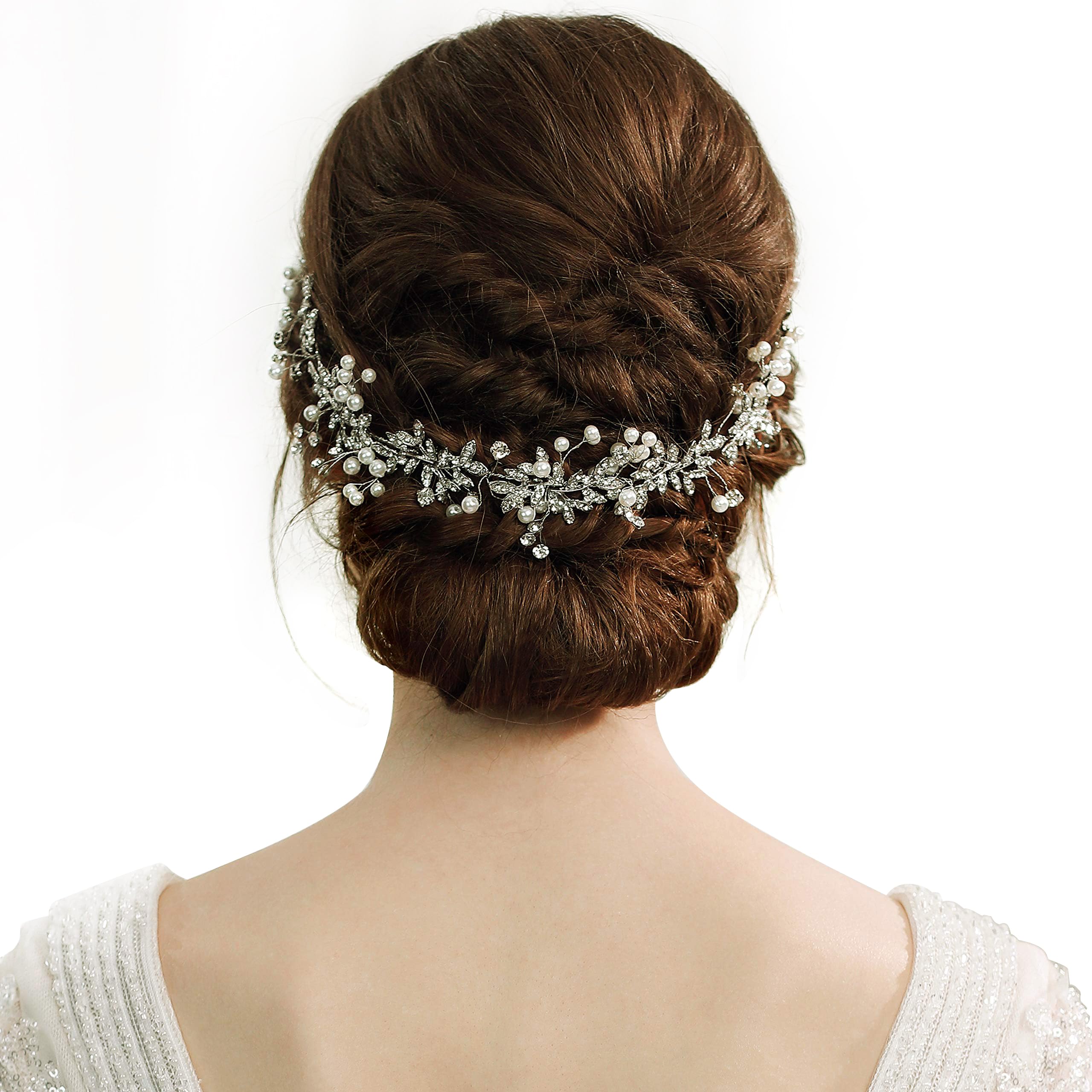 Babeyond® Bridal Handmade Luxury Rhinestone Wedding Party Hairband Hair Band Austrian Crystal Floral Leaf with Lace Ribbon