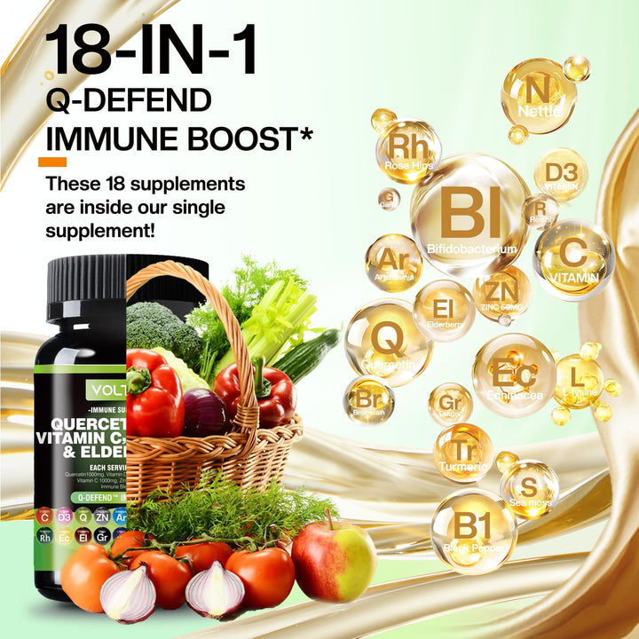 VOLTZAP Quercetin Zinc Vitamin D Supplement Quercetin 1000mg Zinc 50mg Vitamin C 1000mg Vitamin D 5000 IU Bromelain Elderberry Sea Moss for Adults