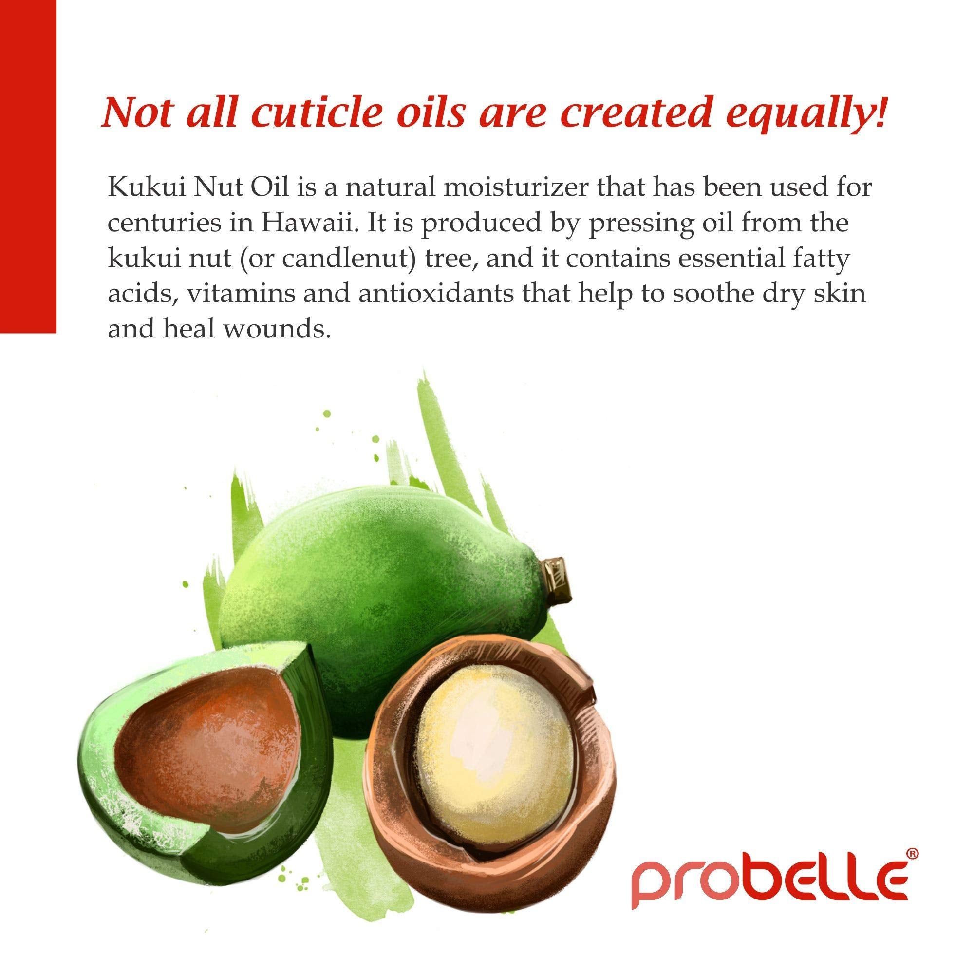Probelle Kukui Nut Oil Botanical Cuticle Oil, Conditions And Softens Cuticles For Healthy Nails And Cuticle Growth. 5Oz/ 15 Ml