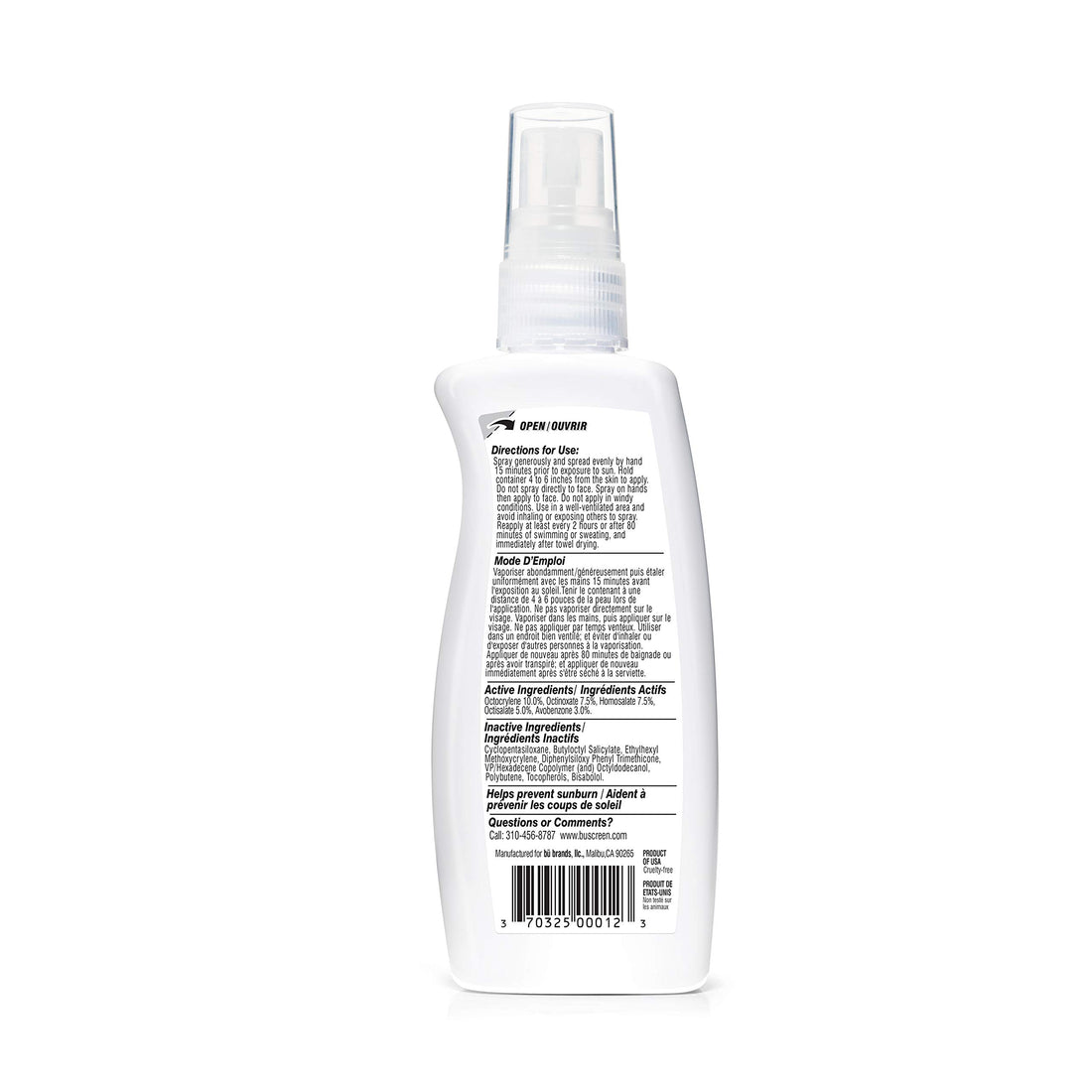 Sunscreen Spray SPF 50 by Bu - Travel Size Organic Biodegradable Sun Block for Sensitive Skin - Oil-Free, Alcohol-Free, Non Comedogenic, Water-Resistant (3.3 Ounce)