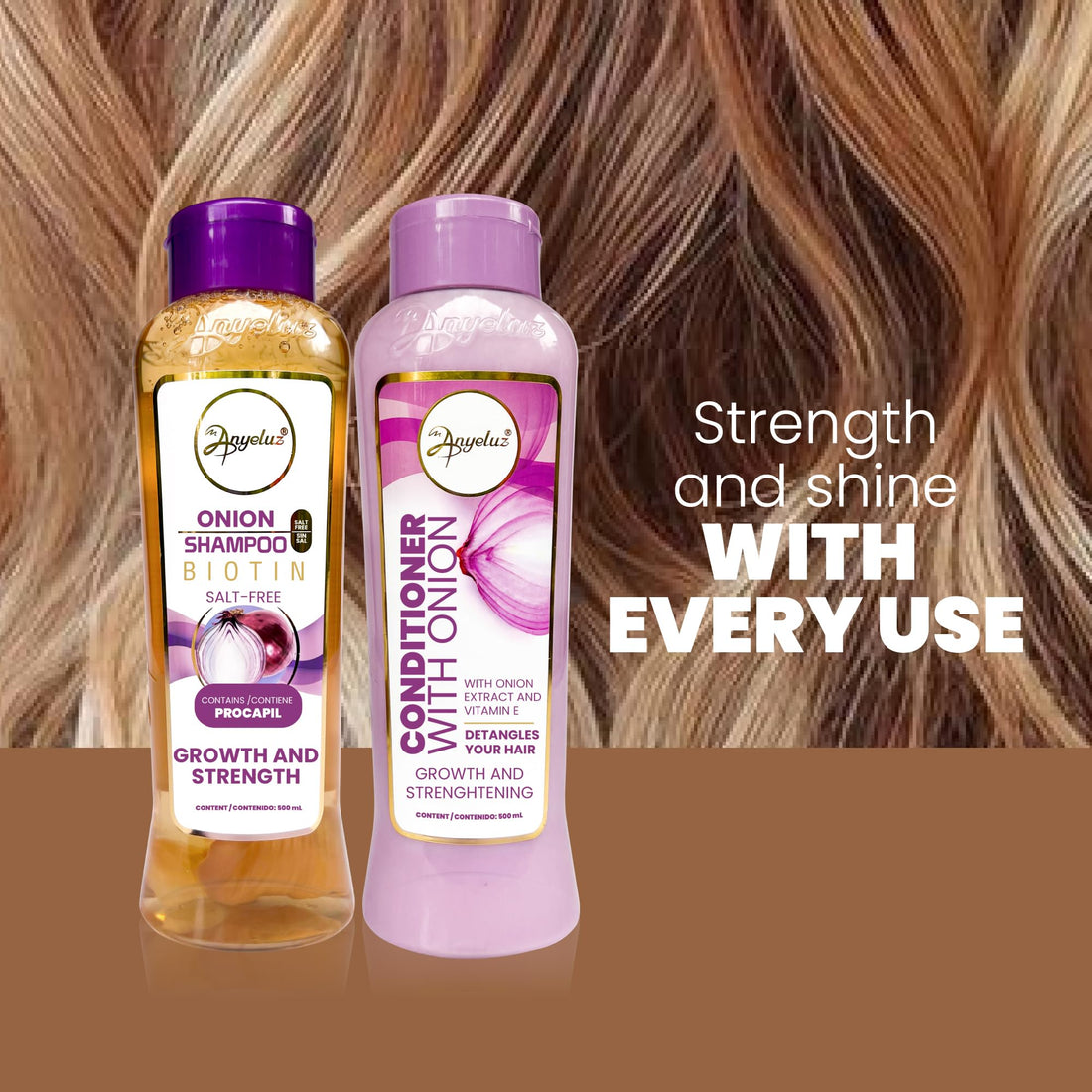 Anyeluz Onion Shampoo and Conditioner Set – Enriched with Onion Extract and Biotin, Cleanses and Reduces Oiliness, Strengthens and Revitalizes, Suitable for All Hair Types