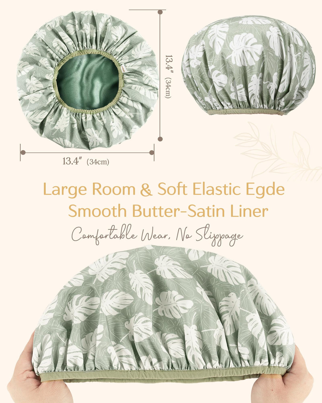 Yanibest Shower Cap for Women - Hair Satin Bonnet Shower Cap for Women Waterproof Extra Large Double Layer Reusable Adjustable for Braids Long Hair