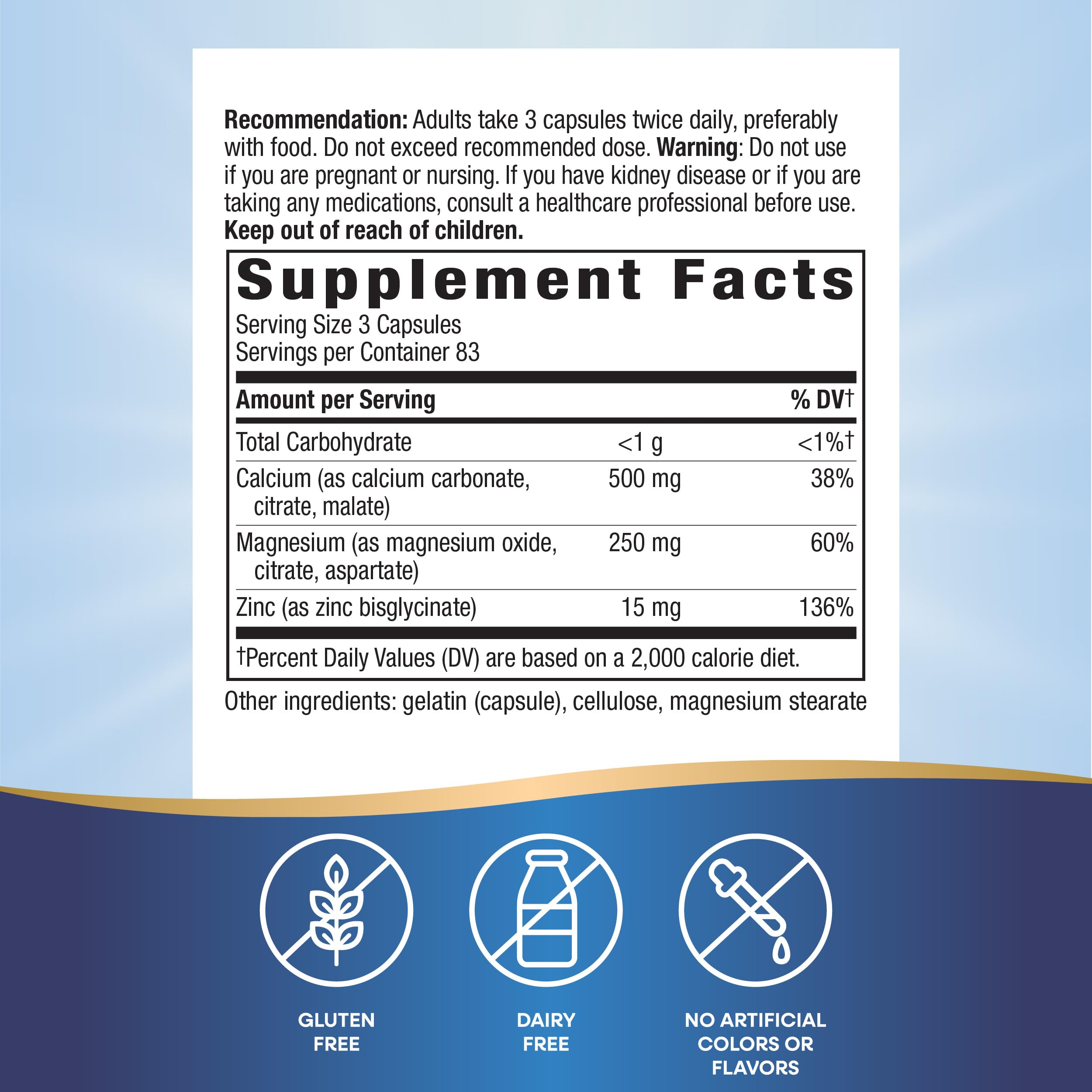 Nature's Way Calcium Magnesium & Zinc Mineral Complex, Supports Bone Health & Muscle Function*, Immune Support*, 250 Capsules (Packaging May Vary) - 2 Pack