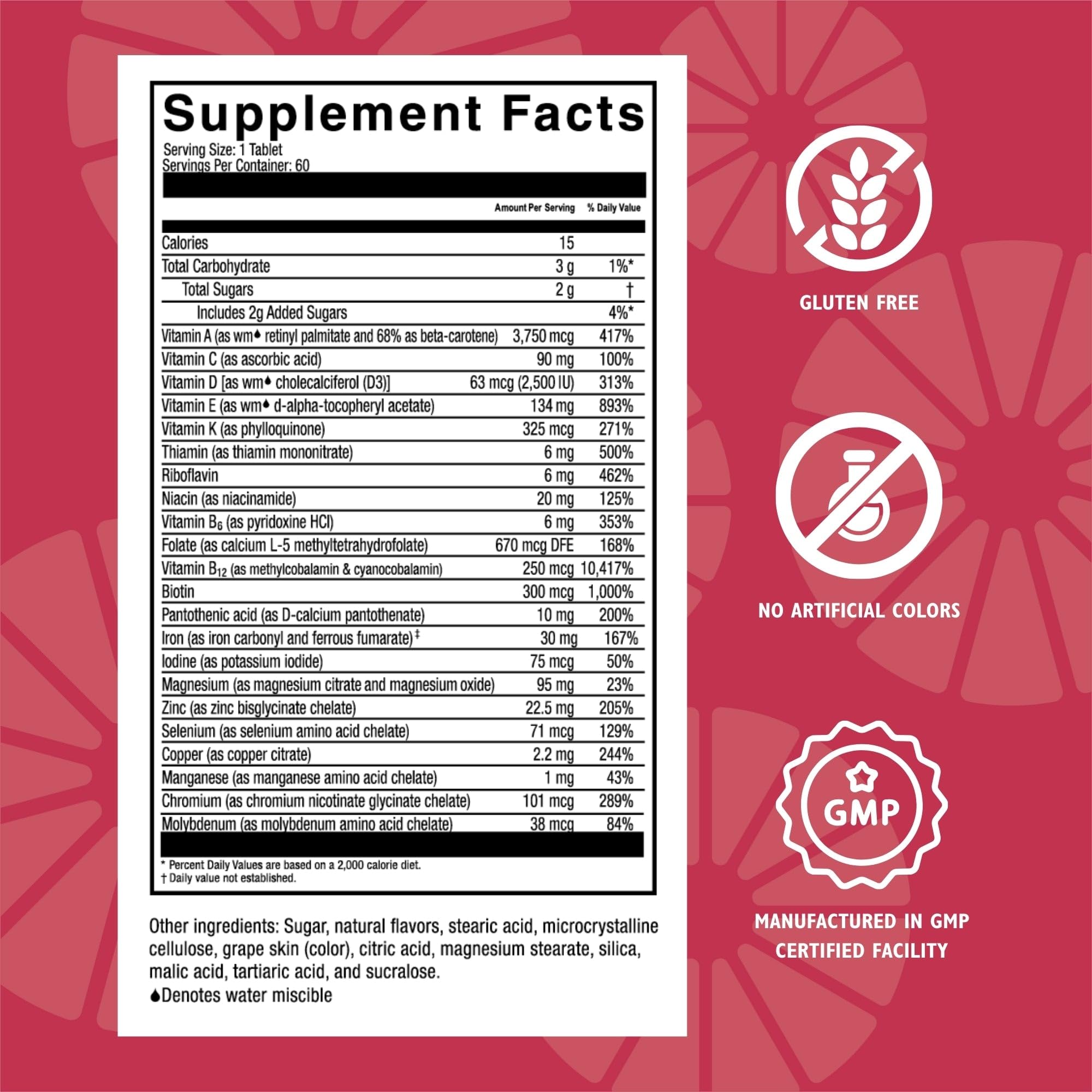 Celebrate Vitamins Multi ADEK Chewables, 60mg Iron - Daily Bariatric Multivitamin, Vitamins A, D, E, K & B12 for Duodenal Switch Surgery Patients - Grape (60 Tablets)