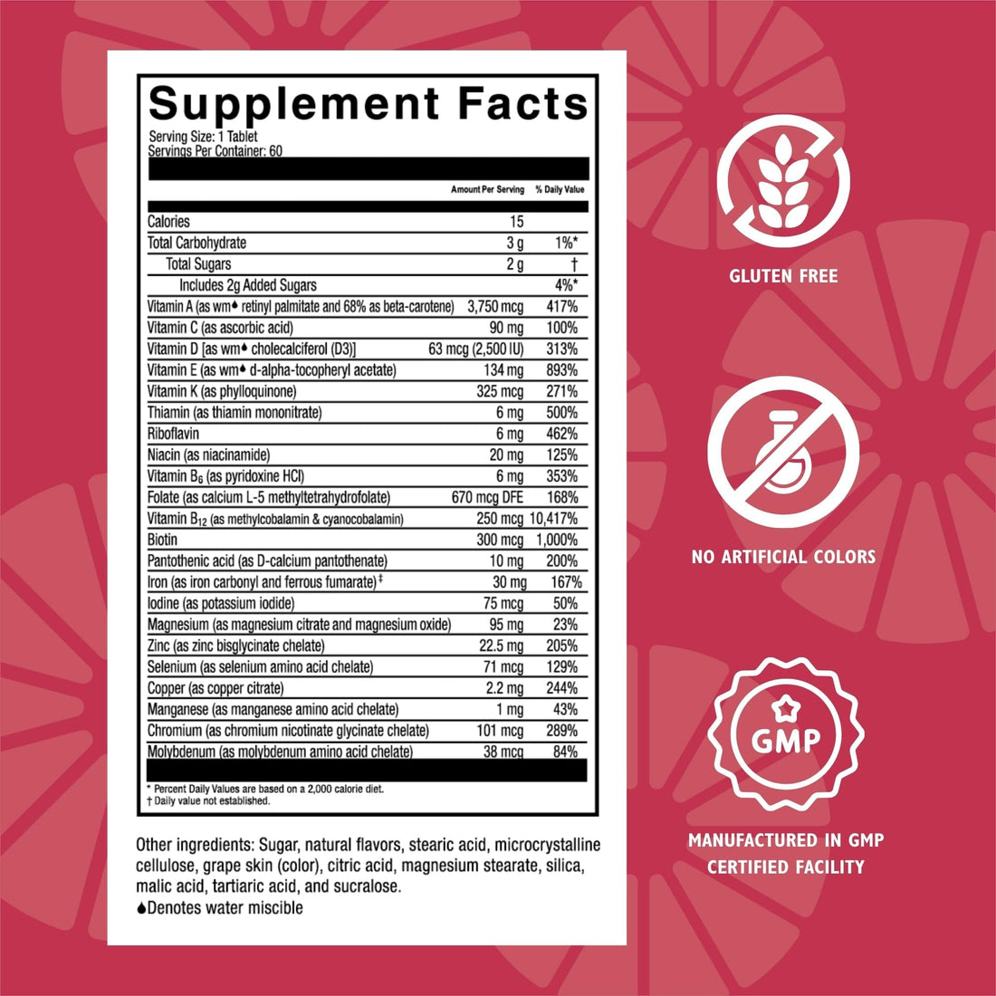 Celebrate Vitamins Multi ADEK Chewables, 60mg Iron - Daily Bariatric Multivitamin, Vitamins A, D, E, K & B12 for Duodenal Switch Surgery Patients - Grape (60 Tablets)