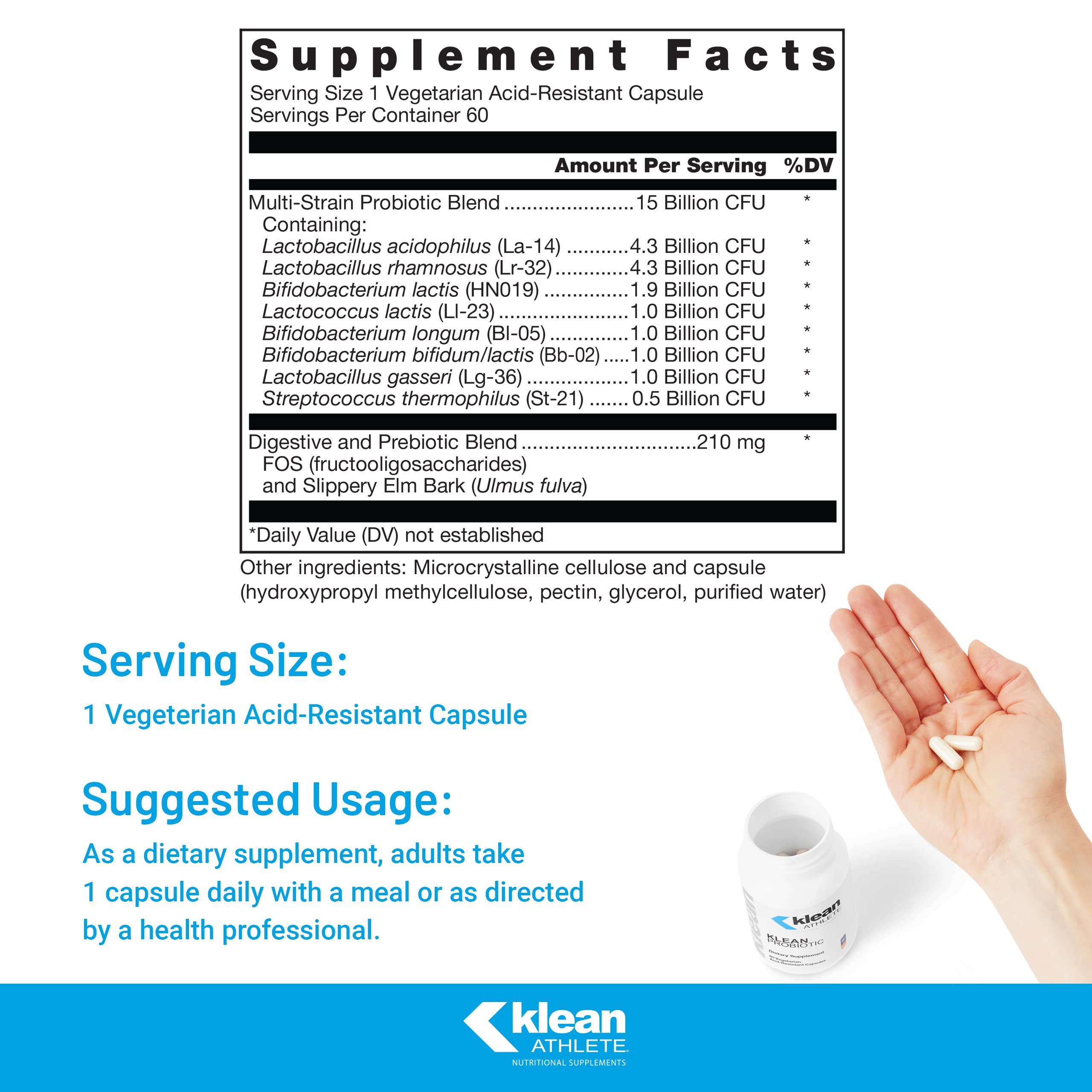 Klean ATHLETE Klean Probiotic | Shelf Stable Probiotic to Support Immune System and Overall Health of The Digestive System | NSF Certified for Sport | 60 Vegetarian Acid-Resistant Capsules