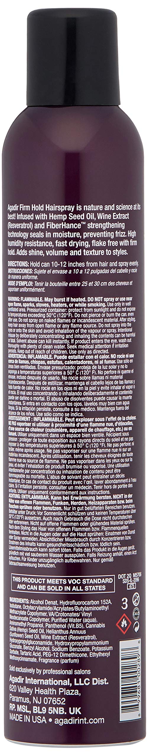 AGADIR Hemp & Red Wine Firm Hold Hair Spray, 10.5 oz