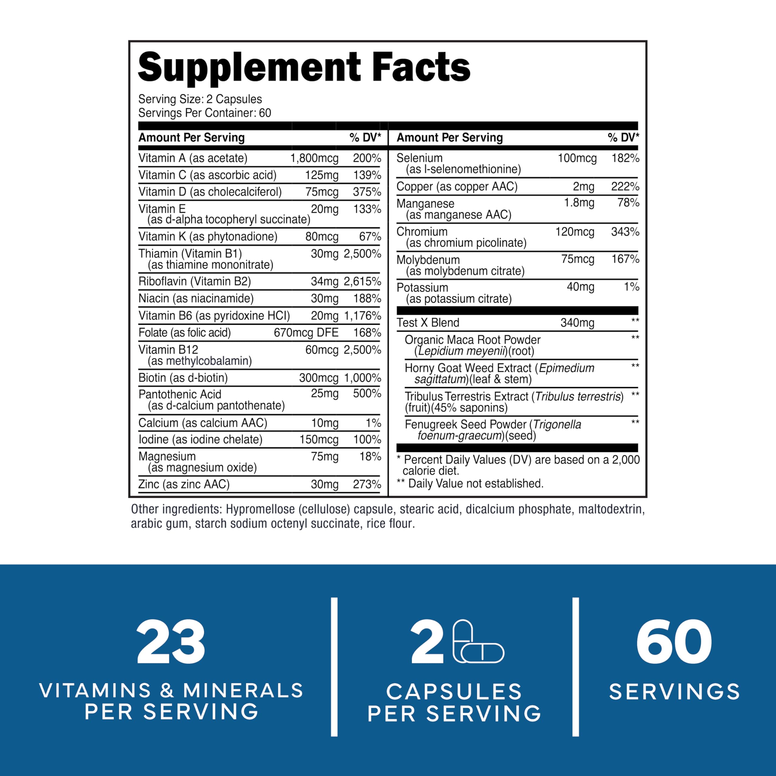 Type Zero Multivitamin Capsules for Men (120 Capsules) (1200 mg) - Gluten-Free, 60 Servings