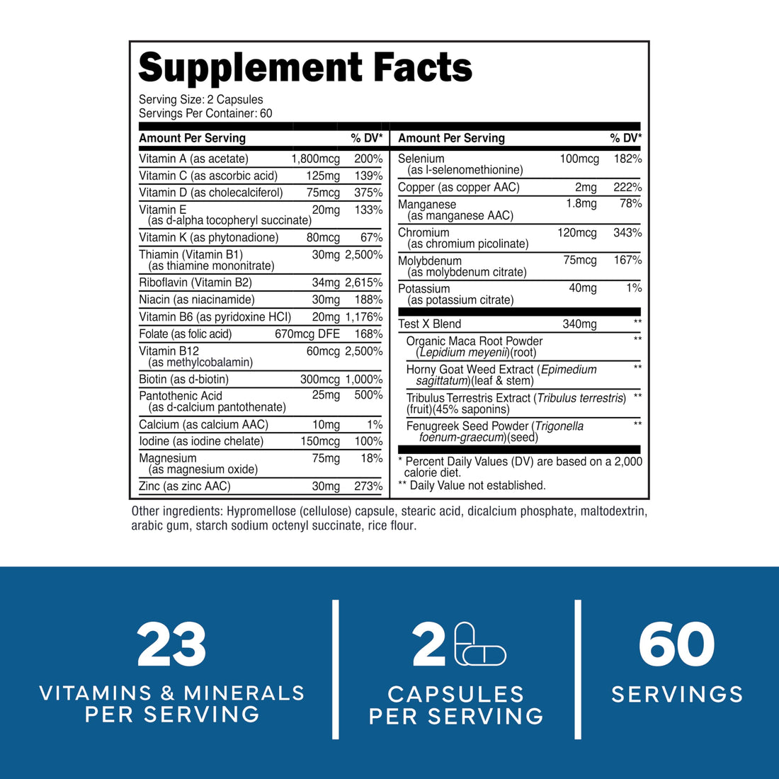 Type Zero Multivitamin Capsules for Men (120 Capsules) (1200 mg) - Gluten-Free, 60 Servings