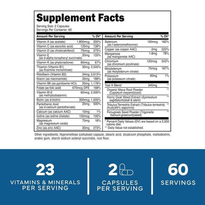 Type Zero Multivitamin Capsules for Men (120 Capsules) (1200 mg) - Gluten-Free, 60 Servings