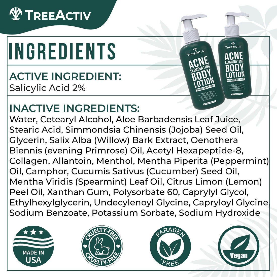 TreeActiv Acne Eliminating Body Lotion 8 fl oz | Clears Body, Back, Butt and Shoulder Acne | Anti-Acne Moisturizer | Prevents Future Breakouts | Cucumber Mint Scent