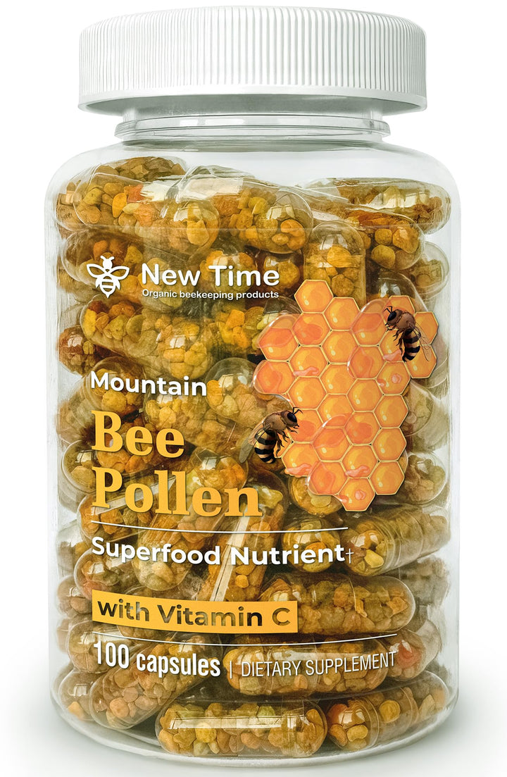 Bee Pollen Vegetarian Capsules with Vitamin C, Organic Supplement for Men and Women, Fermented Granules, Natural Multivitamin, Immune Energy Support (100 caps) Non-GMO & Pure