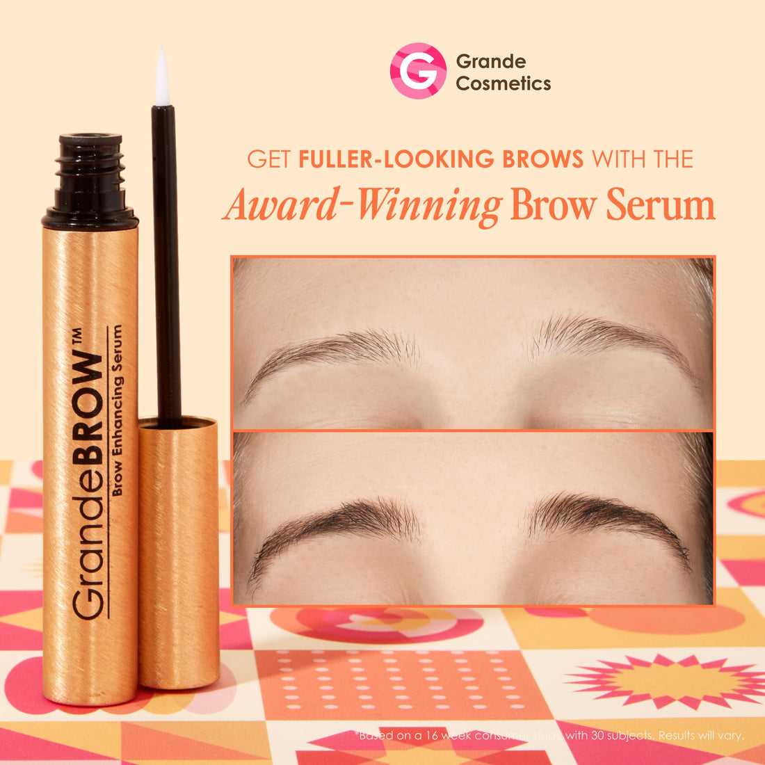 Grande Cosmetics GrandeBROW Brow Enhancing Serum, 8 Week Starter Supply, 1.5mL