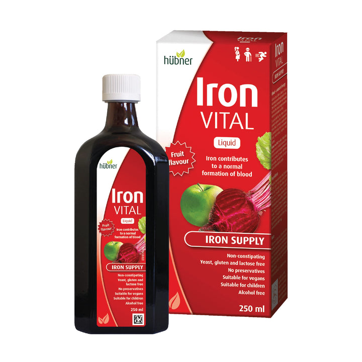 Hübner Iron Vital Liquid Iron Supply Plus Vitamin C, Dietary Supplement for Adults and Kids, Vegan and Gluten-Free, Fruit Flavor, 250 ml Bottle, 25 Servings