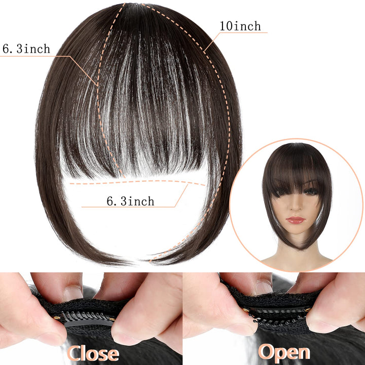 Clip in Bangs Fringe Hair Extenisons Natural Front Neat Clip-on Wispy Bangs Long Temple One Piece Hair Accesory for Women (BLEACH BLONDE MIX GINGER BROWN-wispy bangs)