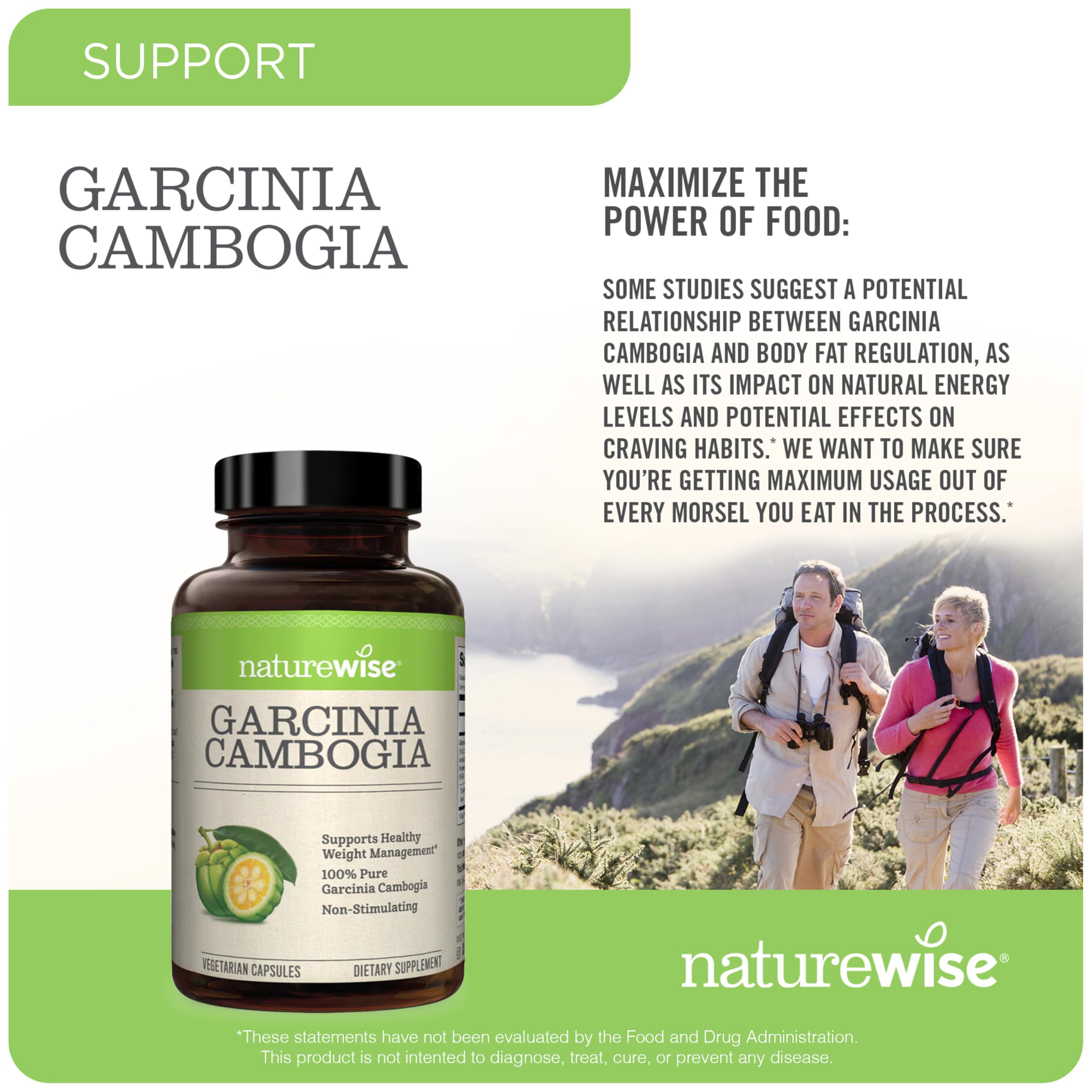 Naturewise Garcinia Cambogia - 60% HCA Concentration Extract, Natural Support for Weight Goals and Energy Levels - Vegan, Non-GMO, Gluten Free - 90 Capsules[1-3 Month Supply]