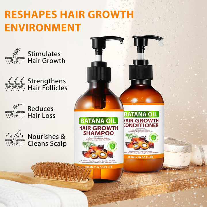 Biotin Batana Oil Shampoo and Conditioner Set - Organic With Onion, Rosemary, Argan Tea Tree - Thickening Products for Women and Men Hair Growth & Loss