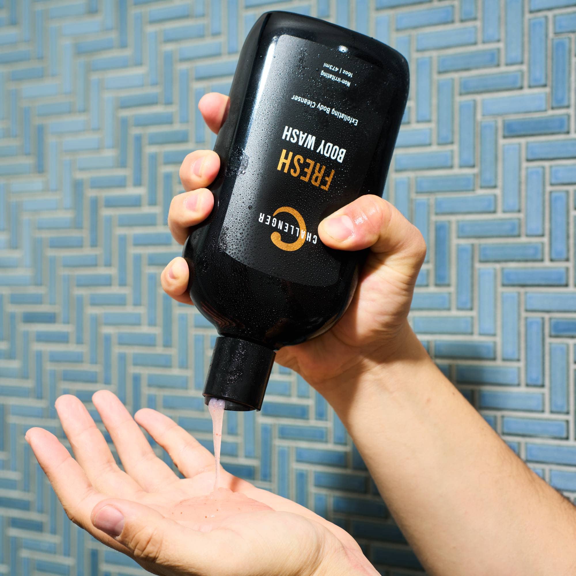 New Challenger Fresh Body Wash - 16oz Exfoliating Cleanser w/Aloe, Vitamin E, Tea Tree &.