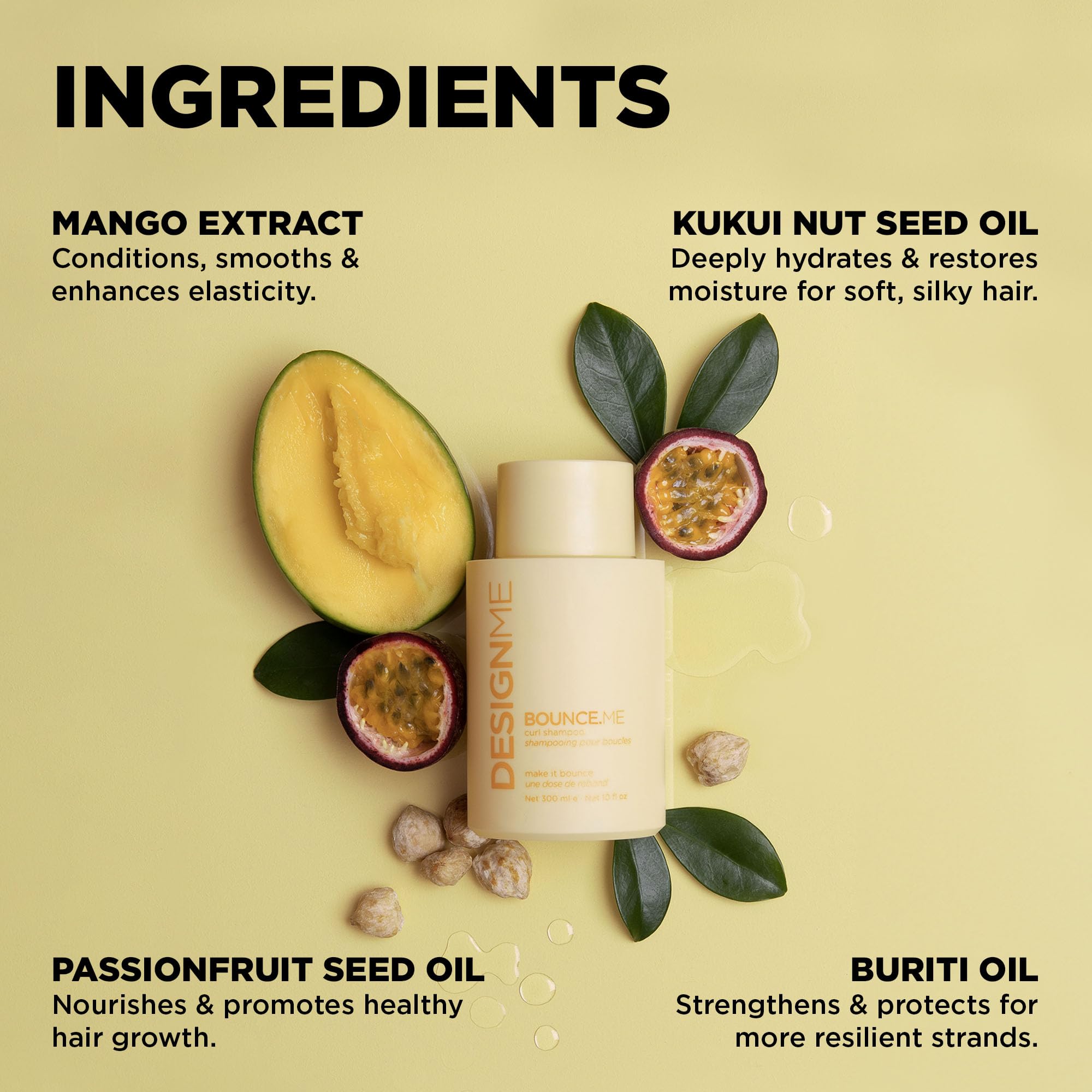 Design.Me BOUNCE.ME Shampoo | Curl-Defining, Anti-Frizz Formula for All Curl Types| Nourishing with Kukui Nut Seed and Buriti Oil | Boost Shine, Moisturizes Hair