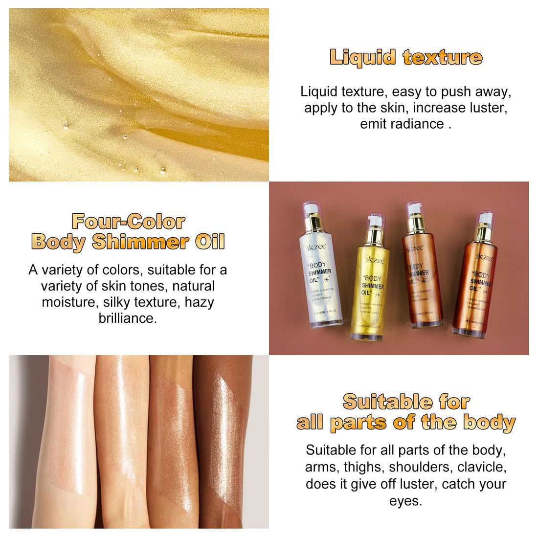 Body Shimmer Oil,Shimmering Body Oil,Bronze Face Brighten Glow Pearl Highlighter Illuminator Body Makeup Shine Glitter,Summer Body Glitter Moisturizing Glow Body Luminizer(3.4 Fl Oz)