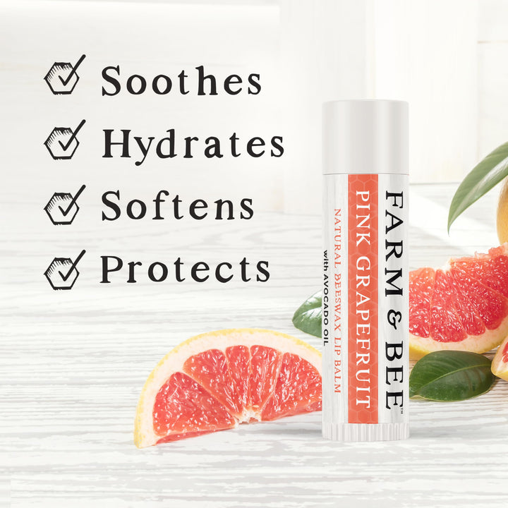 Natural Lip Balm - Organic & Natural Ingredients - Beeswax Based Moisturizing Lip Care Chapstick for Dry Cracked Lips - Great Gift Idea - Farm & Bee - 0.15oz (Pack of 4 - Pink Grapefruit)