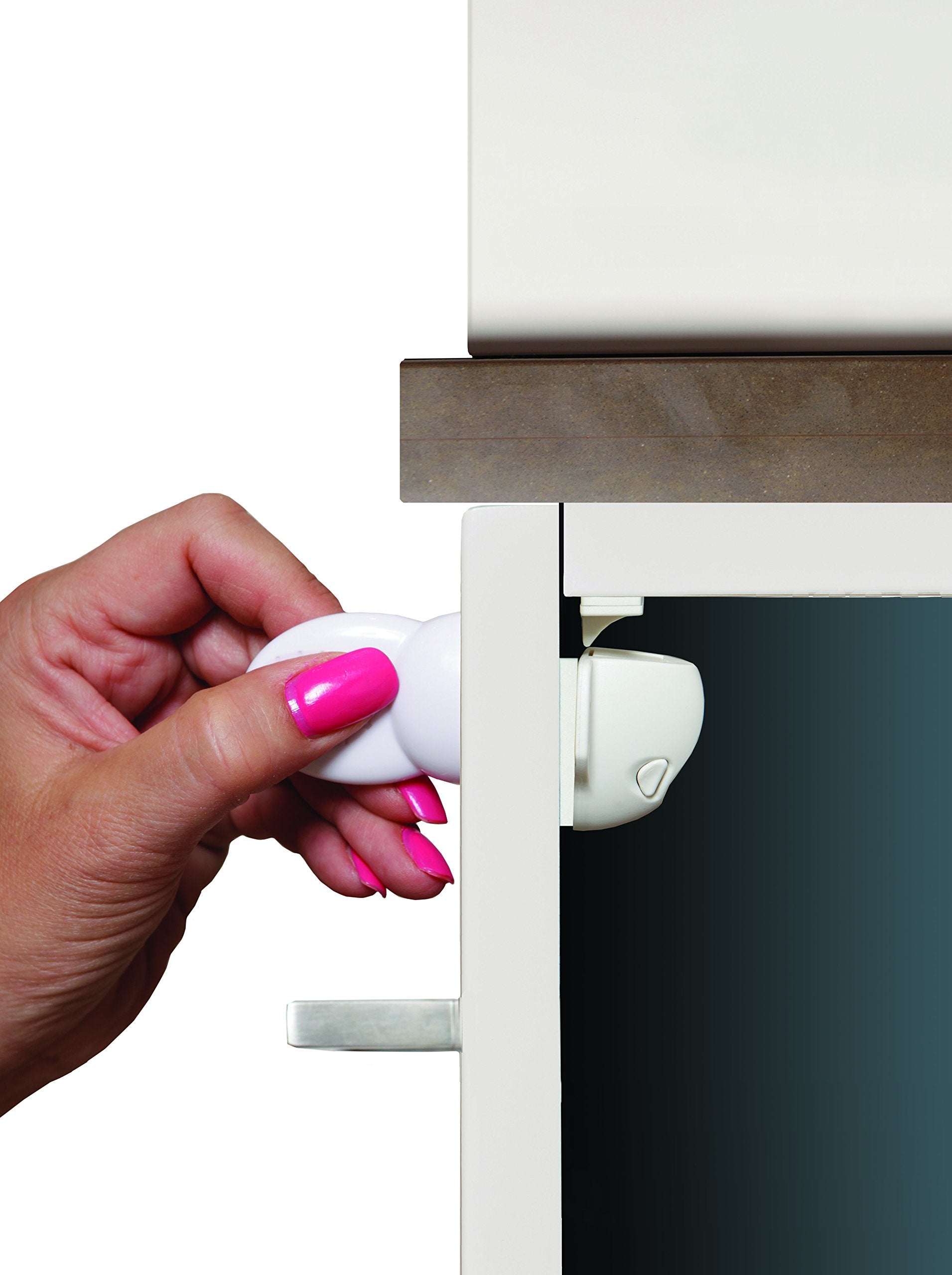 Dreambaby Adhesive Mag locks (8-Pack 1 Key) - Child Proofing Cabinet Magnetic Latches - White- Model L859