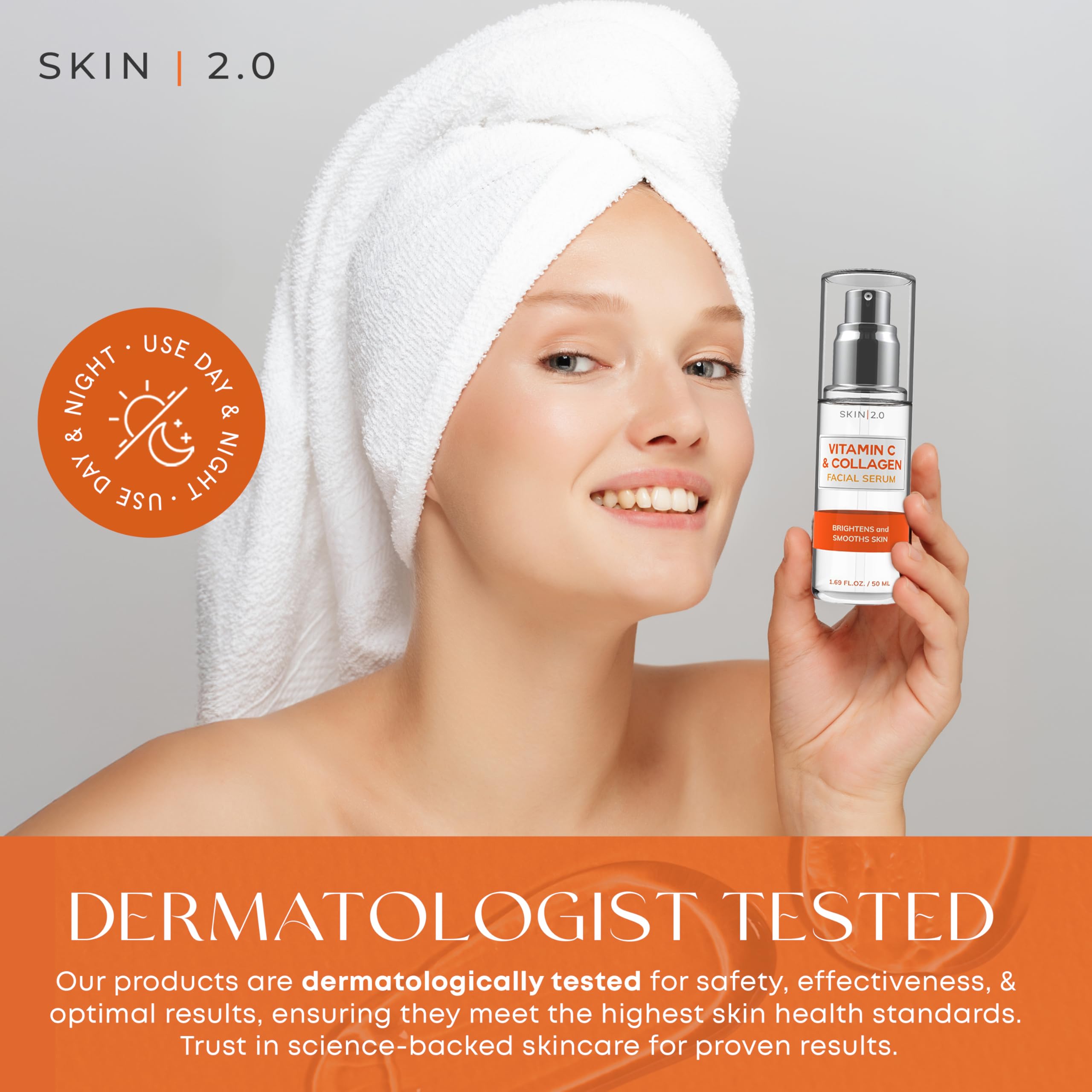 Skin 2.0 Vitamin C Serum - Dermatologist Tested, Anti-Aging & Dark Spot Remover - Brightening, Clean Beauty, Cruelty-Free, Korean Skincare for Glass Skin, All Skin Types - 1.69 Fl. oz