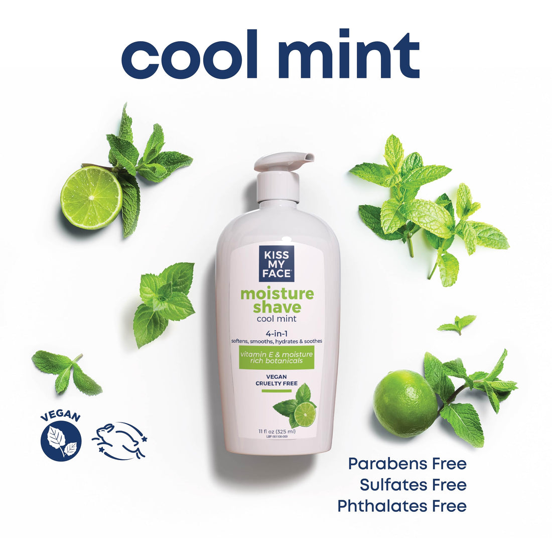 Kiss My Face Moisture Shave Shaving Cream, Cool Mint Shaving Soap, 11 oz (pack of 4)