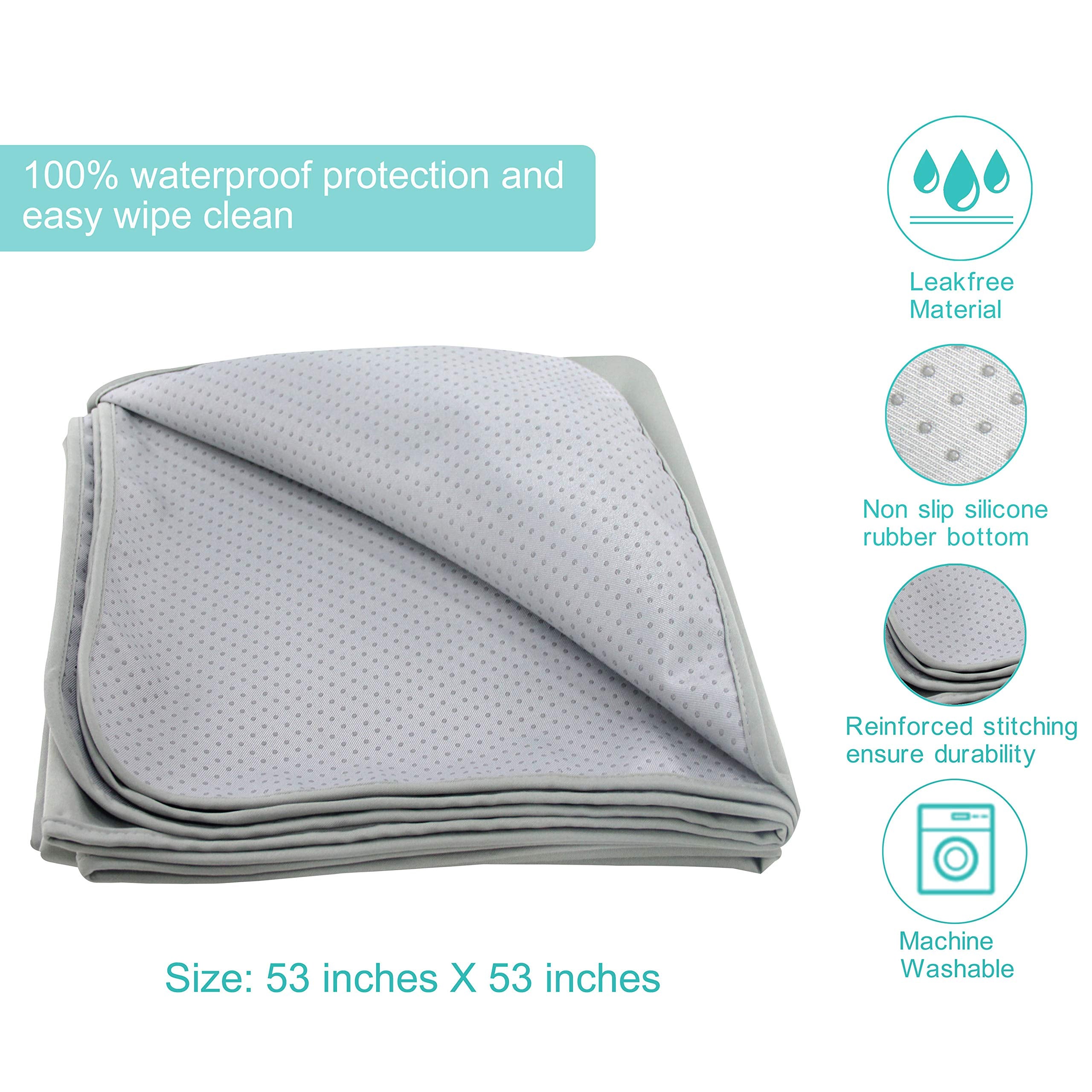 Paw Legend Washable Highchair Splat Floor Mat- Anti-Slip Silicone Spot Splash Mess Mat(53'' X 53'')-Food Catcher Art Craft Leak Proof Mat,Grey