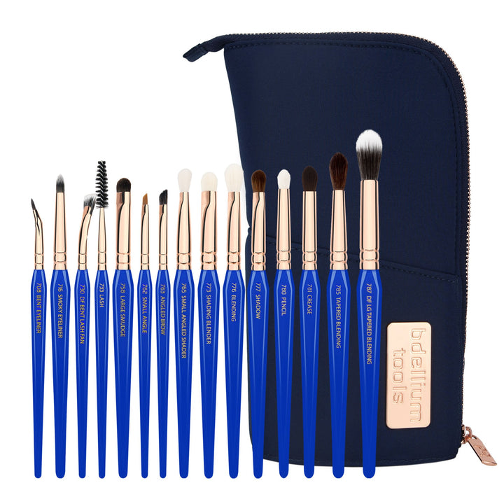 Bdellium Tools Professional Makeup Brush Golden Triangle - Eyes Only 15pc. Brush Set with Stand-Up Pouch