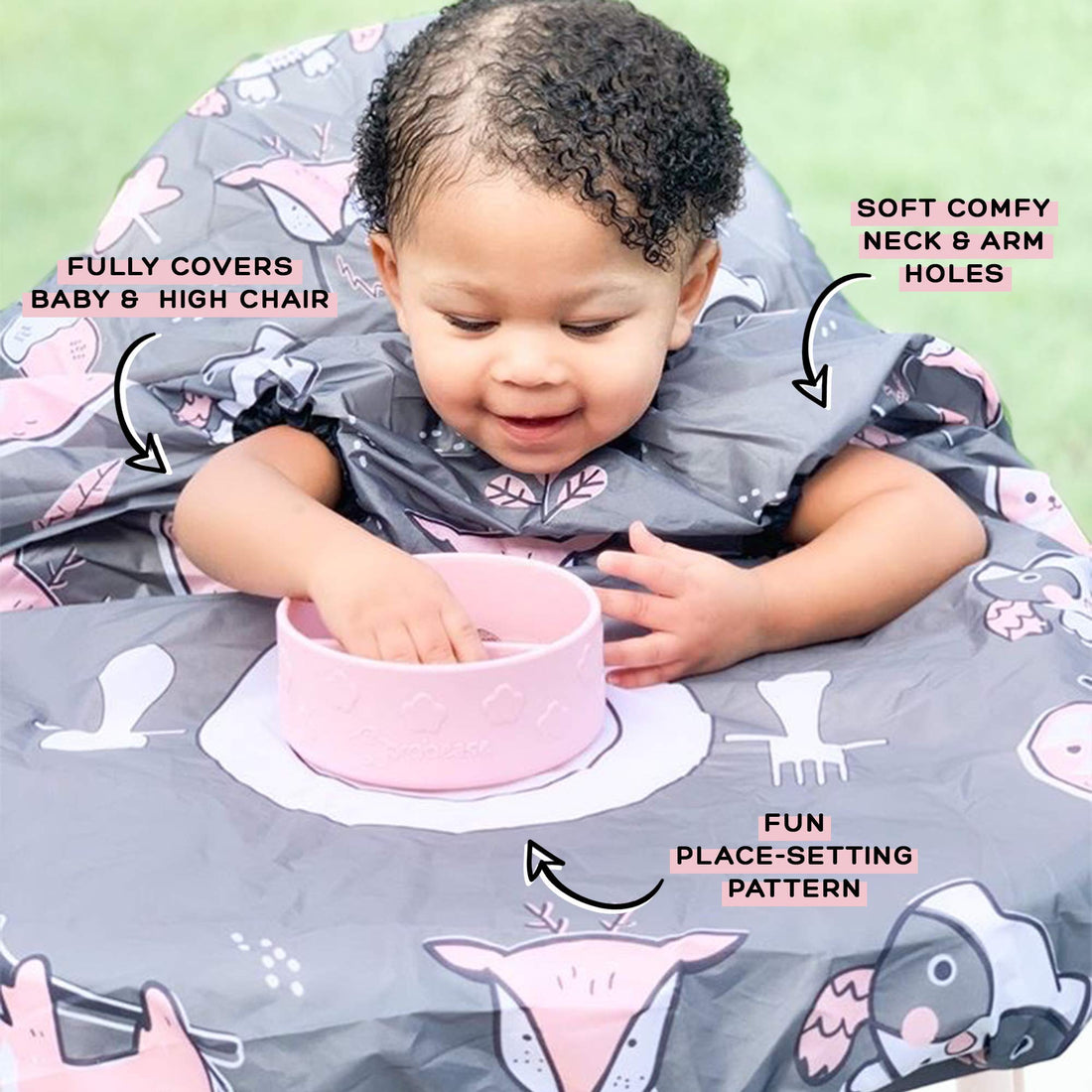 grabease Allover Waterproof Bib for Self-Feeding Infants and Toddlers, Machine Washable, Ages 6-24 Months, Gray - Baby Led Weaning Supplies