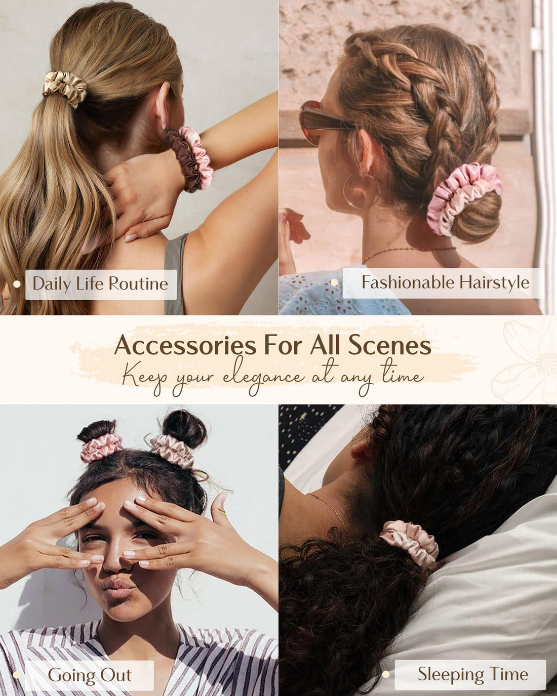 Yanibest Satin Scrunchies for Women, Hair Ties No Damage for Girls, Silk Ponytail Holders 6pcs Headwear