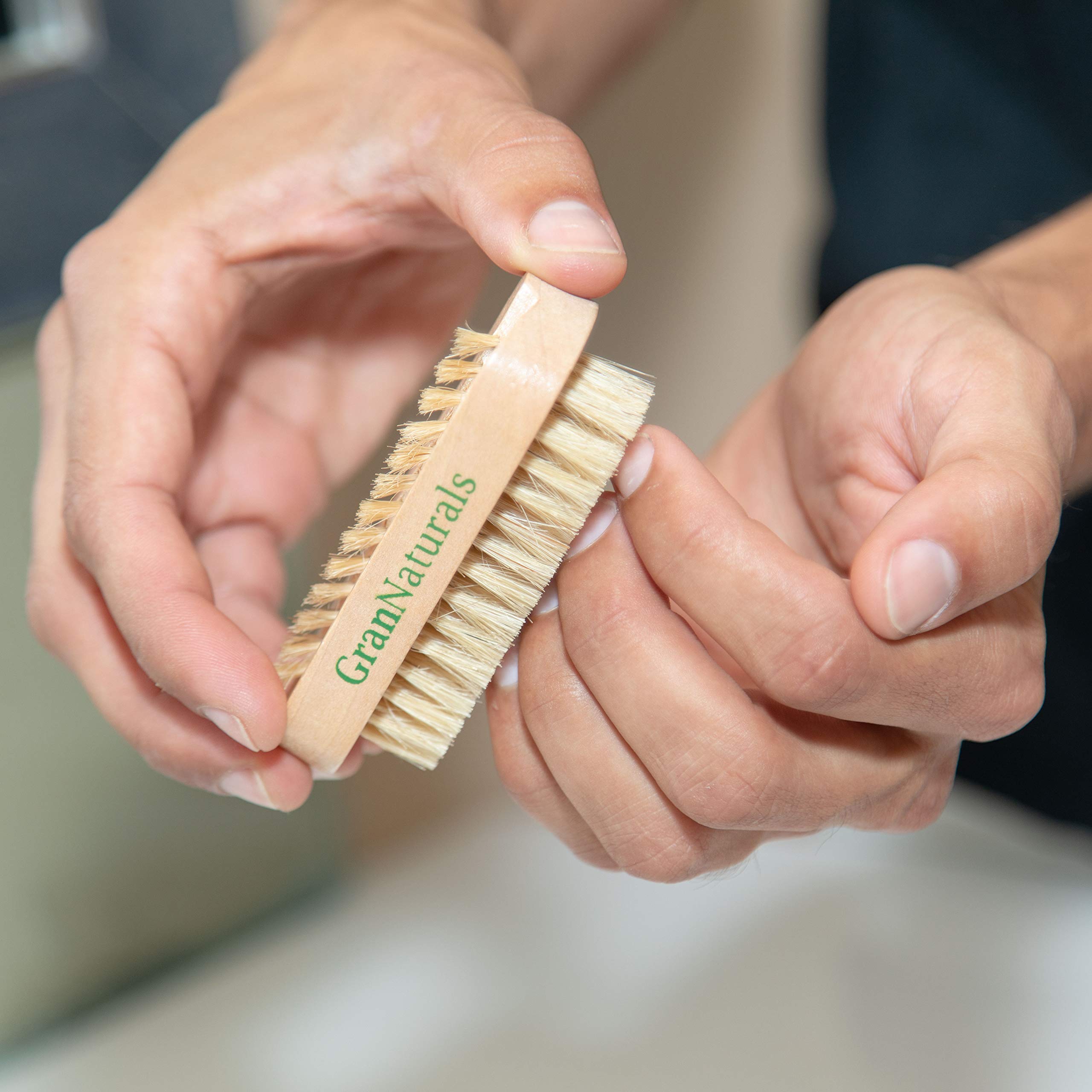GranNaturals Toe & Finger Nail Brush - Hand & Foot Brush for Cleaning Fingernail and Toenail Cuticle - Natural Wooden and Bristle Scrubber Tool for Gardeners, Mechanics, Salon - Manicure + Pedicure